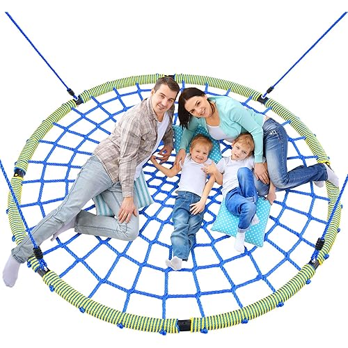 Trekassy 60" Large Spider Web Saucer Tree Swing for Kids & Adults, 750lbs Heavy Duty Outdoor Net Swing with Steel Frame and 2 Tree Hanging Straps