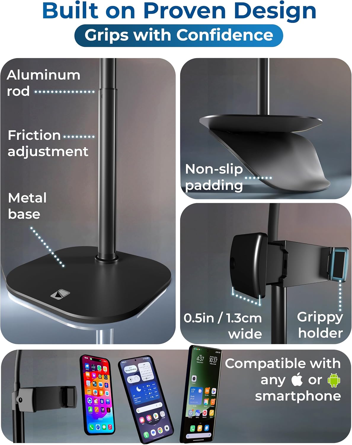 Phone Stand for Recording with Light for Desk - ChatStand Halo 9-13" Adjustable, Portable Ring Light Tripod, iPhone Stand for Desk & Phone Holder for Video Recording, Filming, Zoom Calls (Night Black)