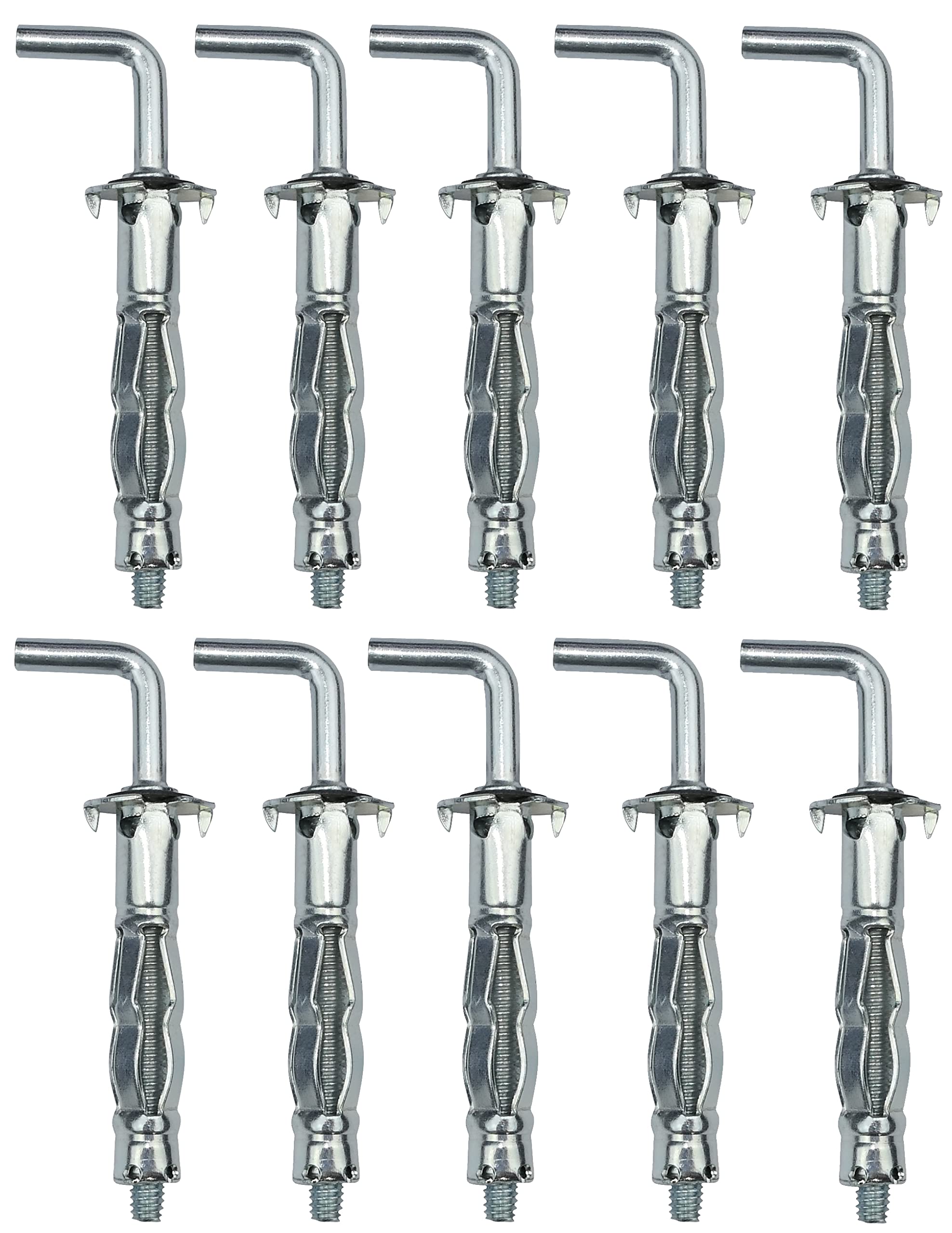 AERZETIX - C57885 - Set di 10 - Tassello a espansione Ø8x38mm con gancio M4 a forma ''L'' - per cartongesso corpo cavo muro a secco - in acciaio - finitura zincata Cr3+