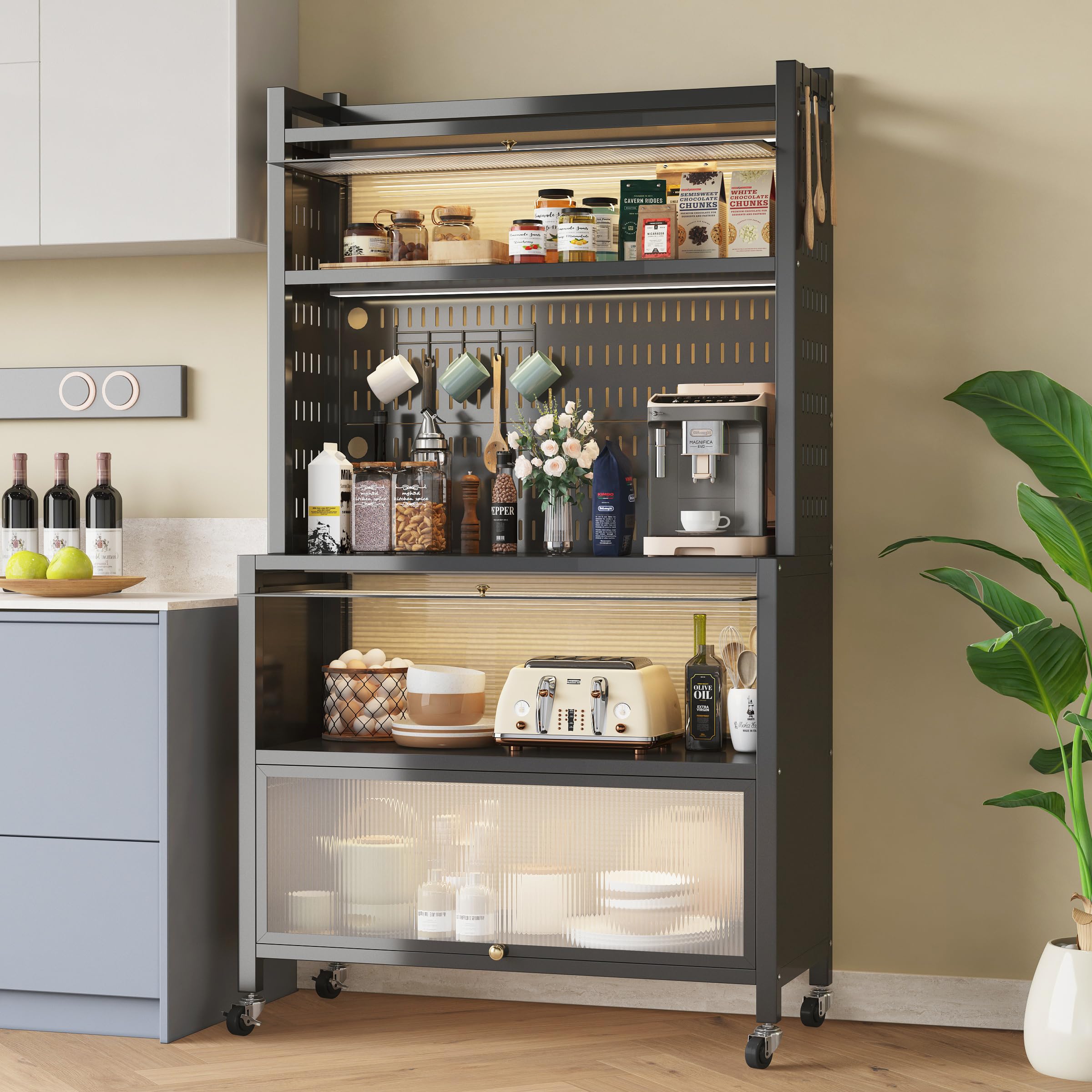 Amazon.com: COVAODQ Kitchen Baker's Rack with Flip Door Cabinet, 5