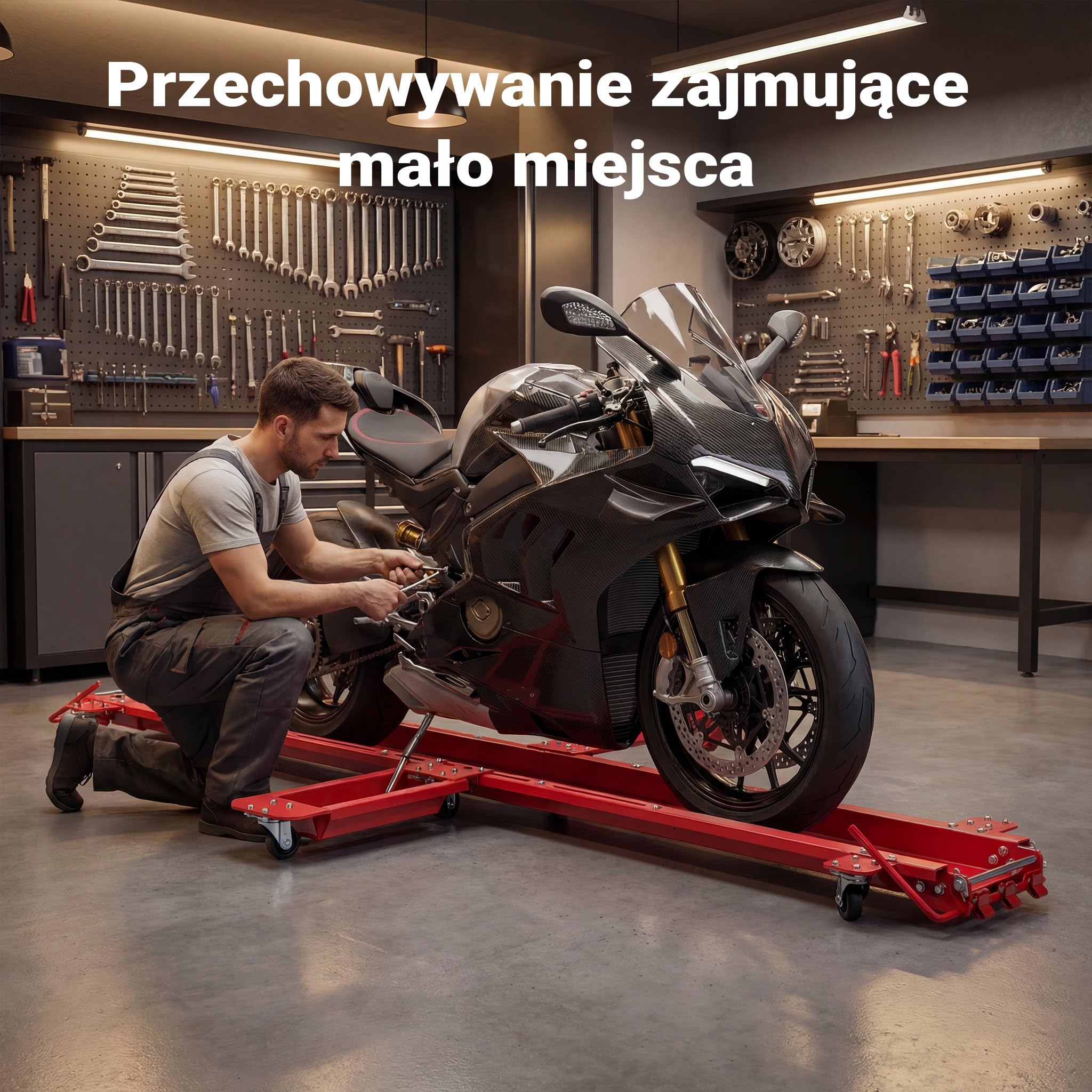 Szyna manewrowa dla motocykli o masie do 570 kg Pomoc przy manewrowaniu Podnośnik manewrowy Płyta manewrowa