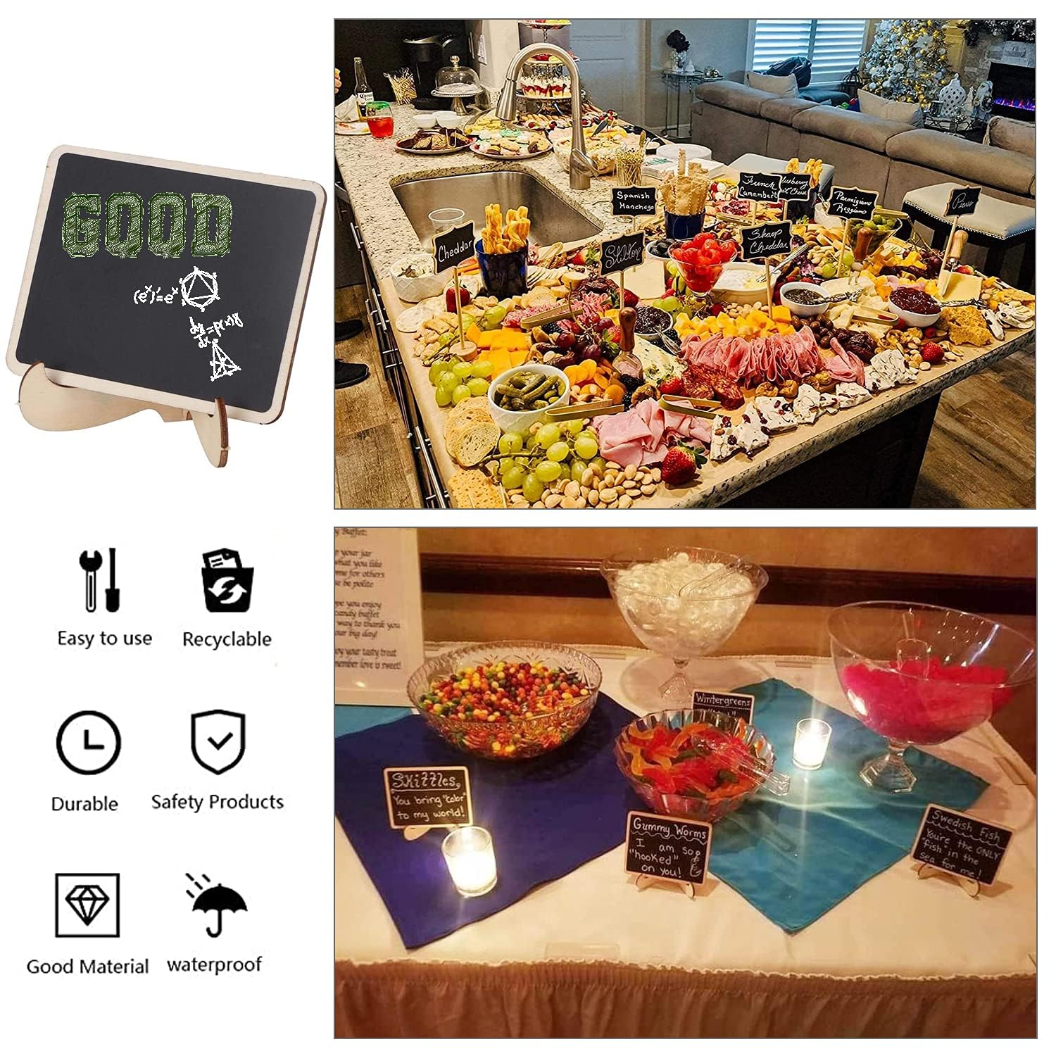 Ipetboom 16 Stück Mini Kreidetafeln - Doppelseitige Löschbare Nachrichtentafeln Mit Ständer