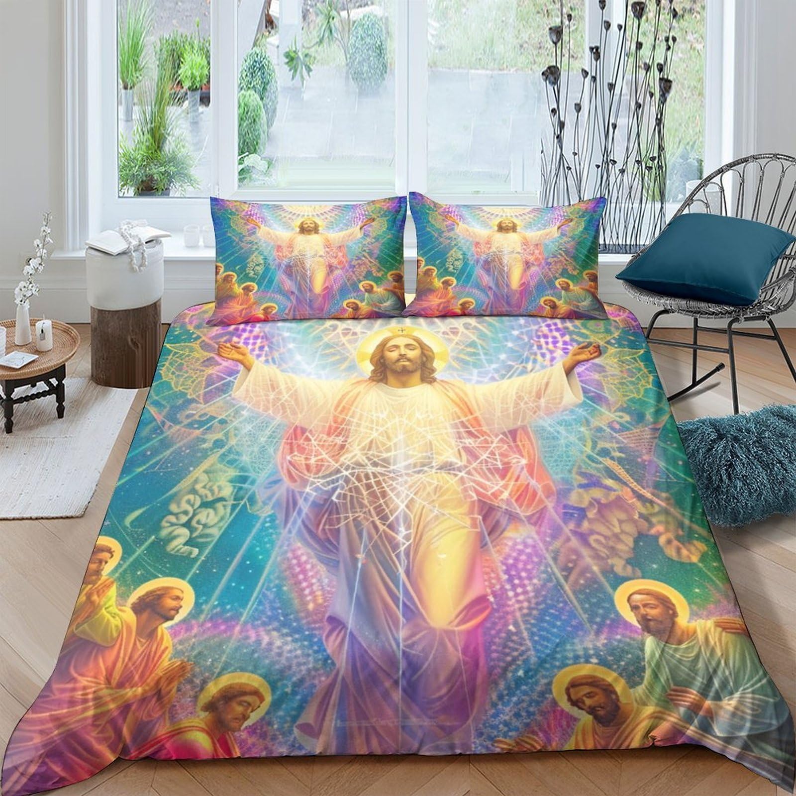 Ctjqhvkz Style-8 3D Printed Jesus Resurrection Fitted Sheet Microfiber Soft Breathable Angel Art Mattress Cover For Bedroom Decor Single（135X200cm）