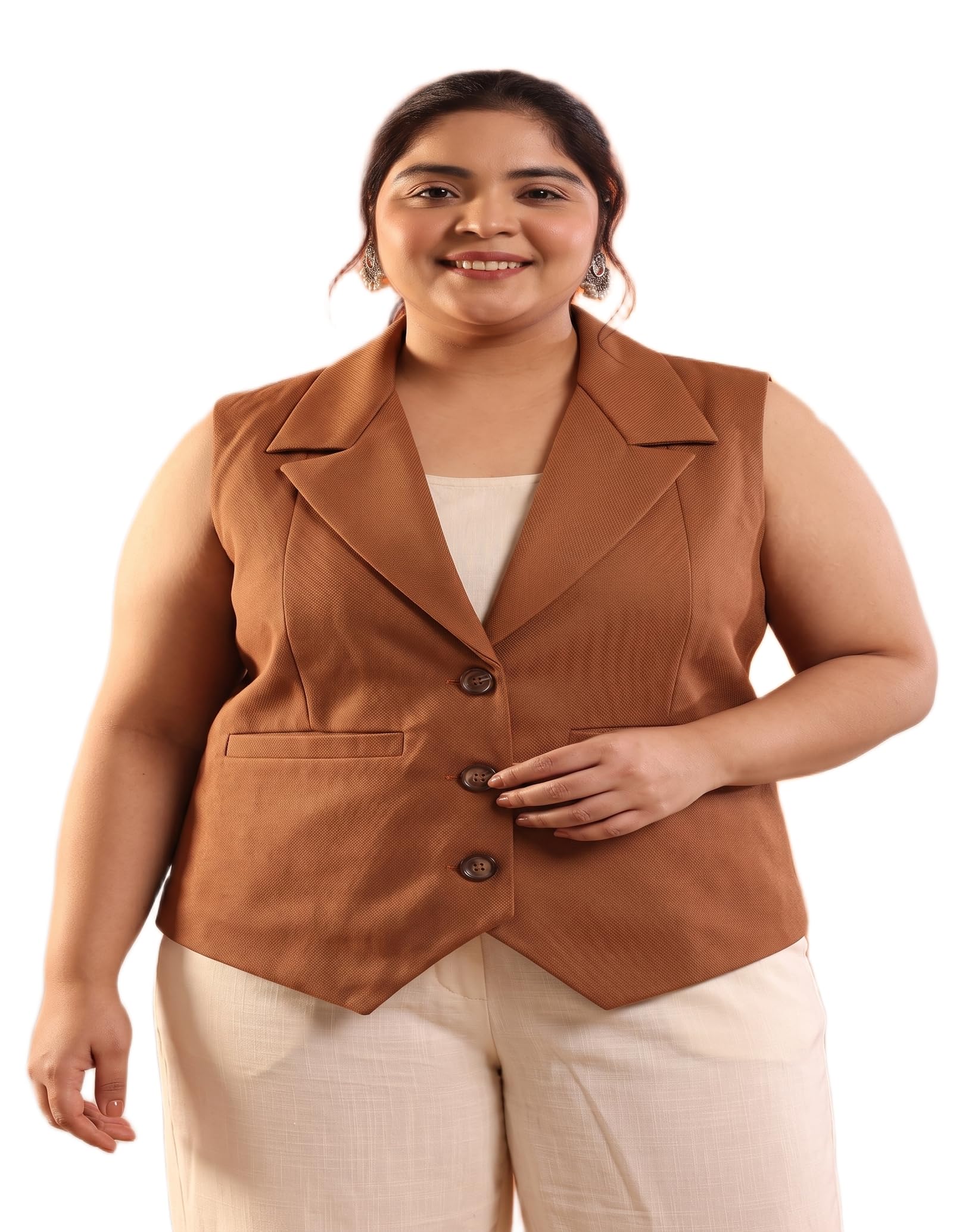 perfect productions Women's Rust Notch Lapel Waistcoat Single Breasted Business Casual Vest-picture-35