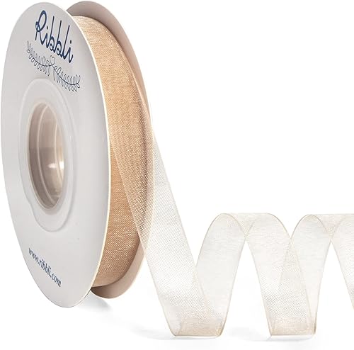 Ribbli Cinta de organza champán, 12 pulgada x 50 yardas, cinta transparente champán para envolver regalos, envoltura de galletas, decoración de