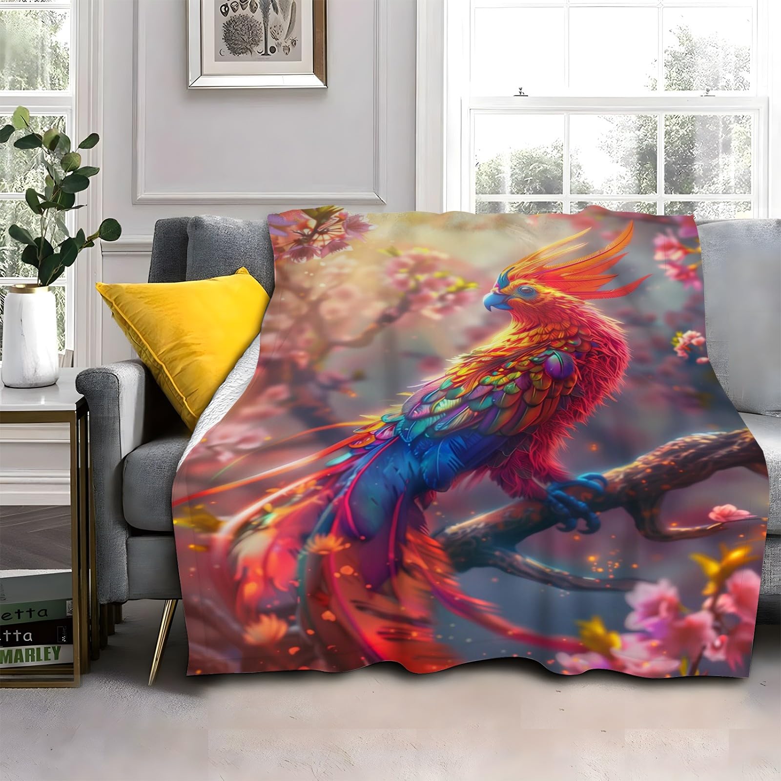Puszysty koc do przytulania, boski ptak, 200 x 200 cm, miękki i dwustronny koc polarowy, idealny koc na sofę dla wszystkich, przytulny koc na sofę i łóżko mg1019