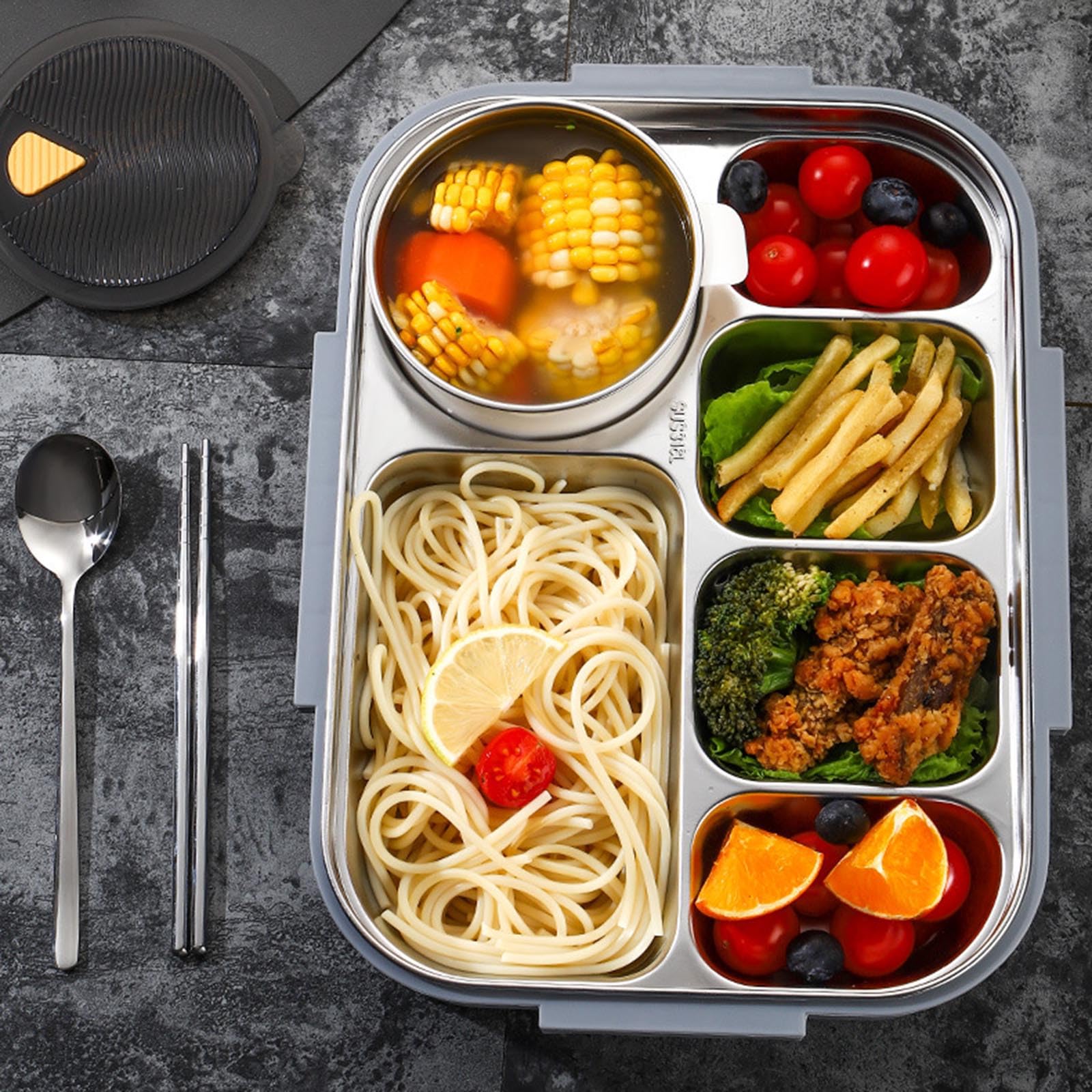 Contenitore Bentos sicuro per microonde, design compartimentato, doppio isolamento, per studenti e adulti, attività all'aperto, pasto all'aperto