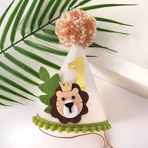 Miniatura 8 de Corona de primer cumpleaños con temática de león - Wild One Jungle Safari Decoración para niños