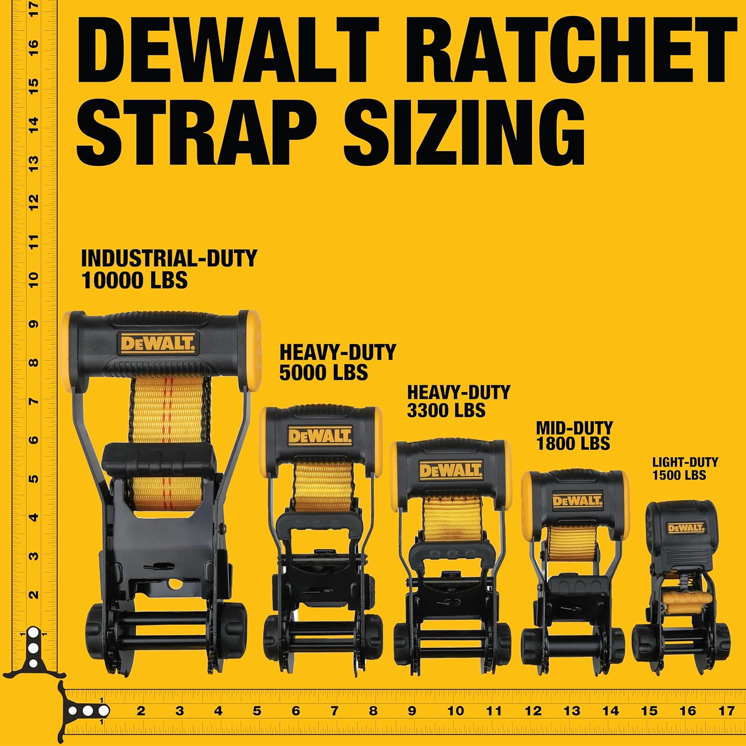 DEWALT 2"×27'×10,000 lbs Ratchet Straps with Flat Hooks, 6-Pack | Wide‑Grip Ergonomic Handle, Armored Side Caps, DOT / WSTDA Weather‑Resistant Straps, Flat Hooks for Industrial Cargo, Flatbed