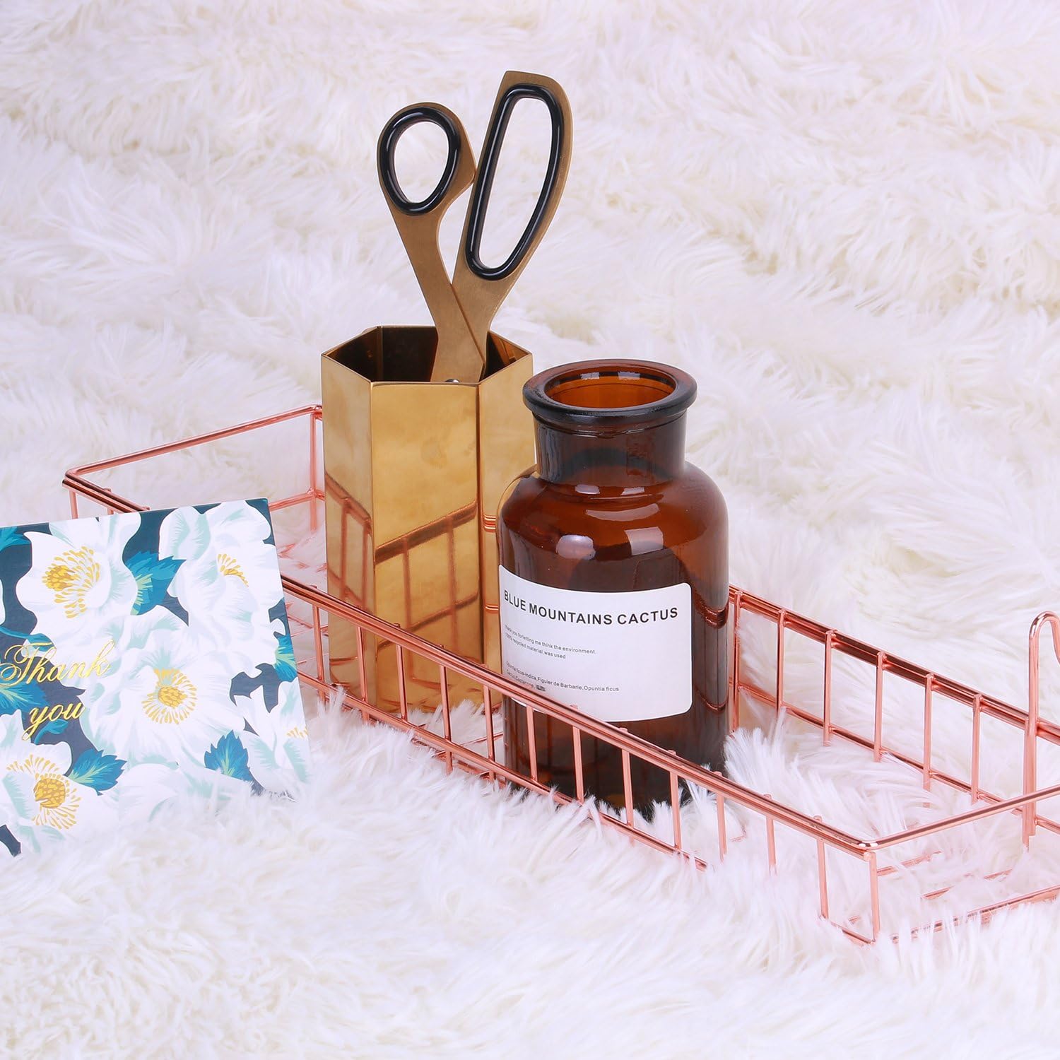 Rose Gold Basket for Wire Wall Grid Panel, Wall Mount Hanging Organizer,Wire Metal Storage Shelf Rack Idea for Wall Decor Size 15.7" x 3.9" x 3.1"