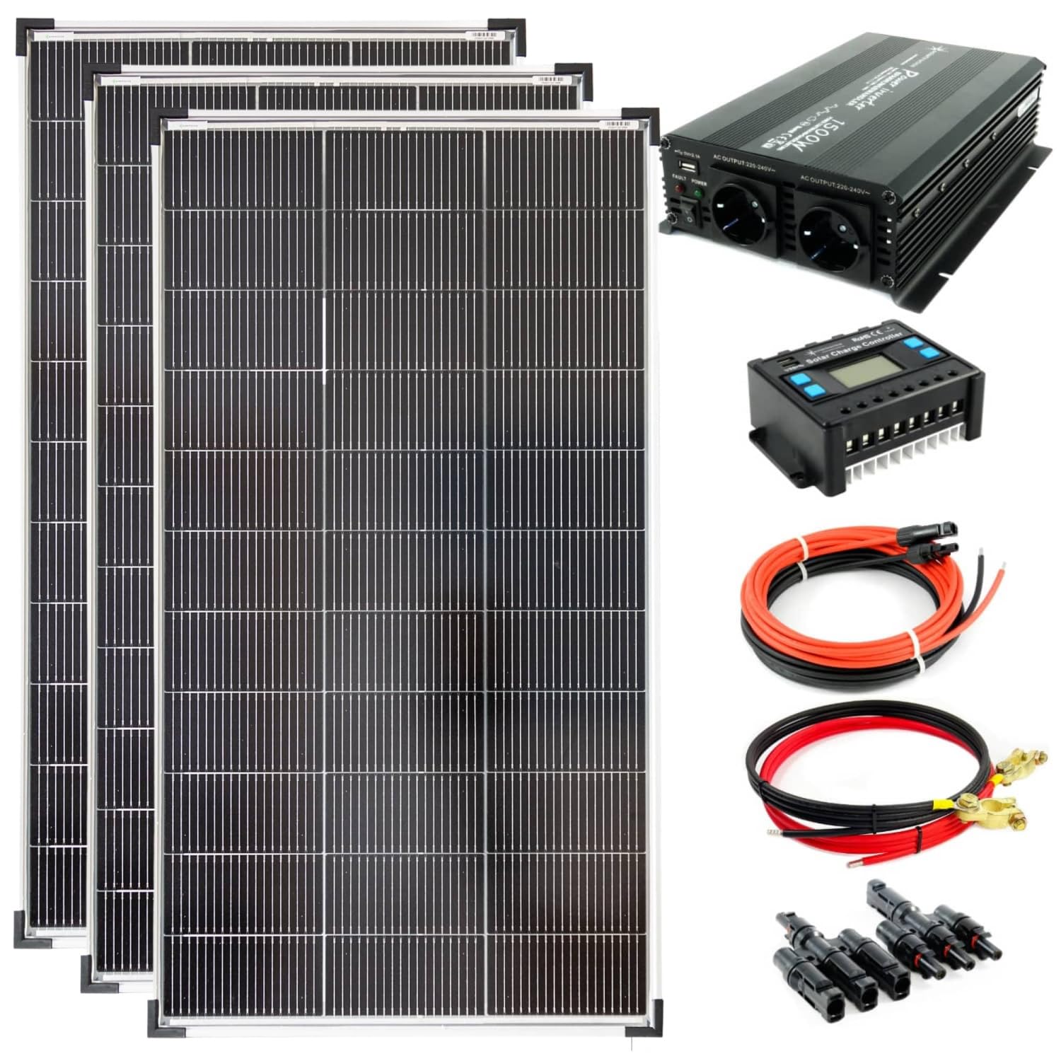 SOLARTRONICS Komplettset 3x120 Watt Solarmodul 1070x585 NM1500 Watt Wandler 30A Laderegler Photovoltaik Inselanlage