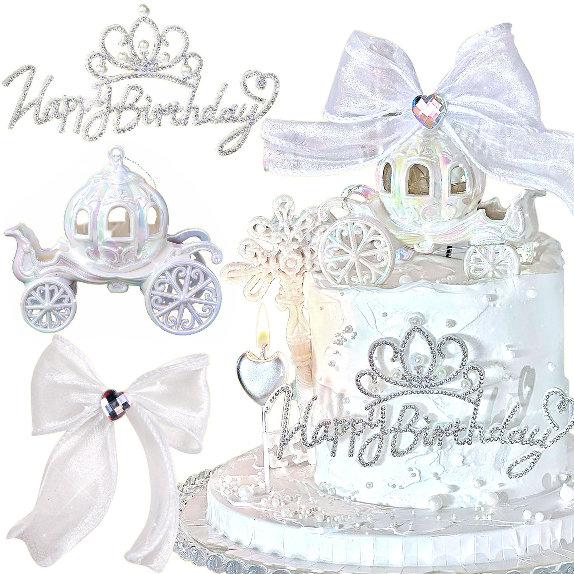 JeVenis lujo princesa castillo cake topper decoracion de tarta de carro para niñas niños feliz cumpleaños decoraciones princesa baby shower suministros