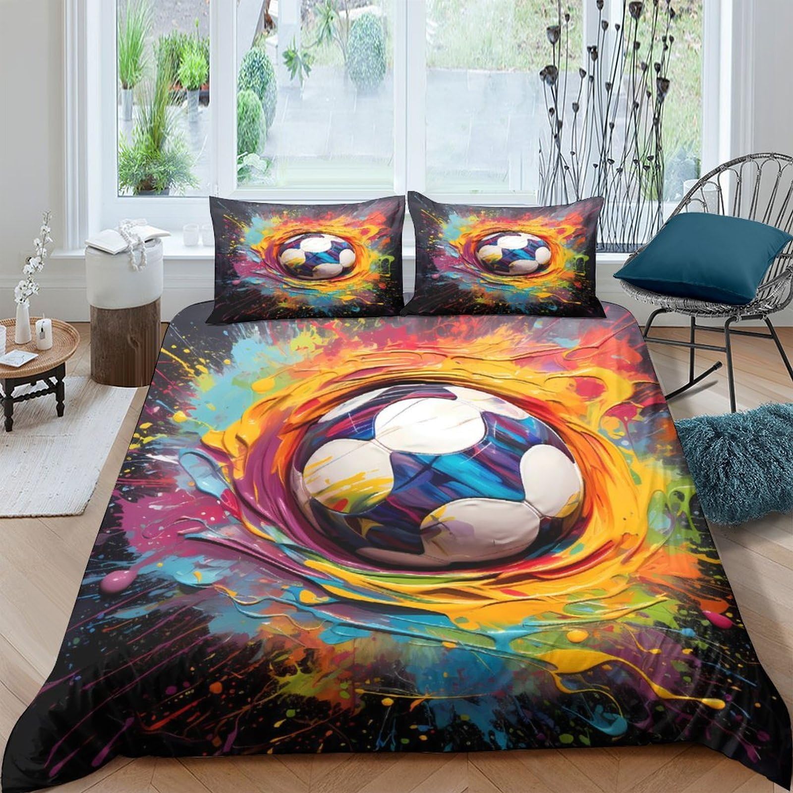 Ctjqhvkz Style-9 3D Printed Colorful Splash Fitted Sheet Microfiber Soft Abstract Soccer Bed Cover For Bedroom Guestroom Decor Single（135X200cm）