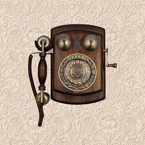 Wooden Landline Phones Retro Wall Mount Phone Old-Fashioned Rotary Phone Vintage Home Corded Telephone