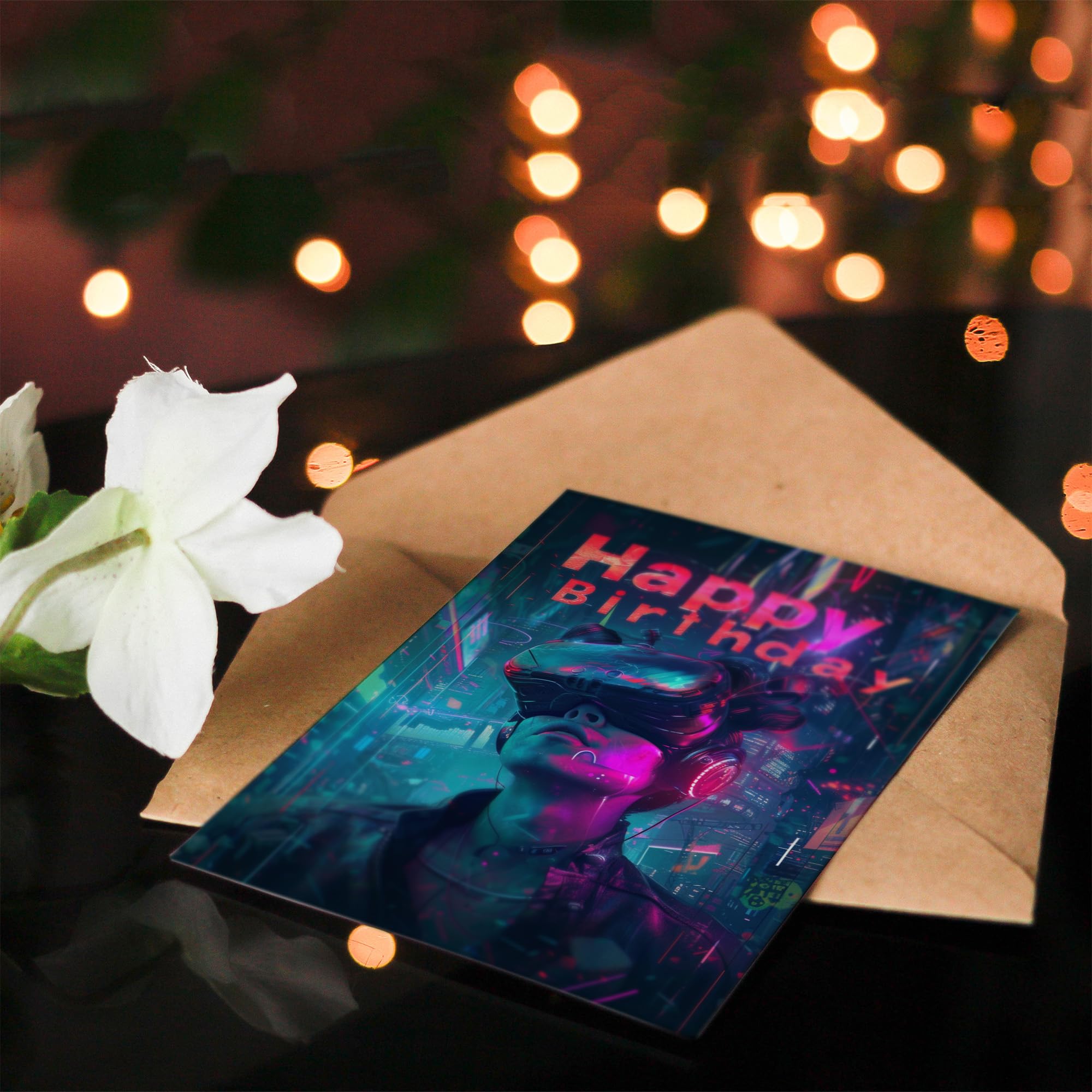 Artery8 Cyberpunk Geburtstagskarte Für Gamer – Neon-Design, 17,5x12,5 Cm, Mit Umschlag