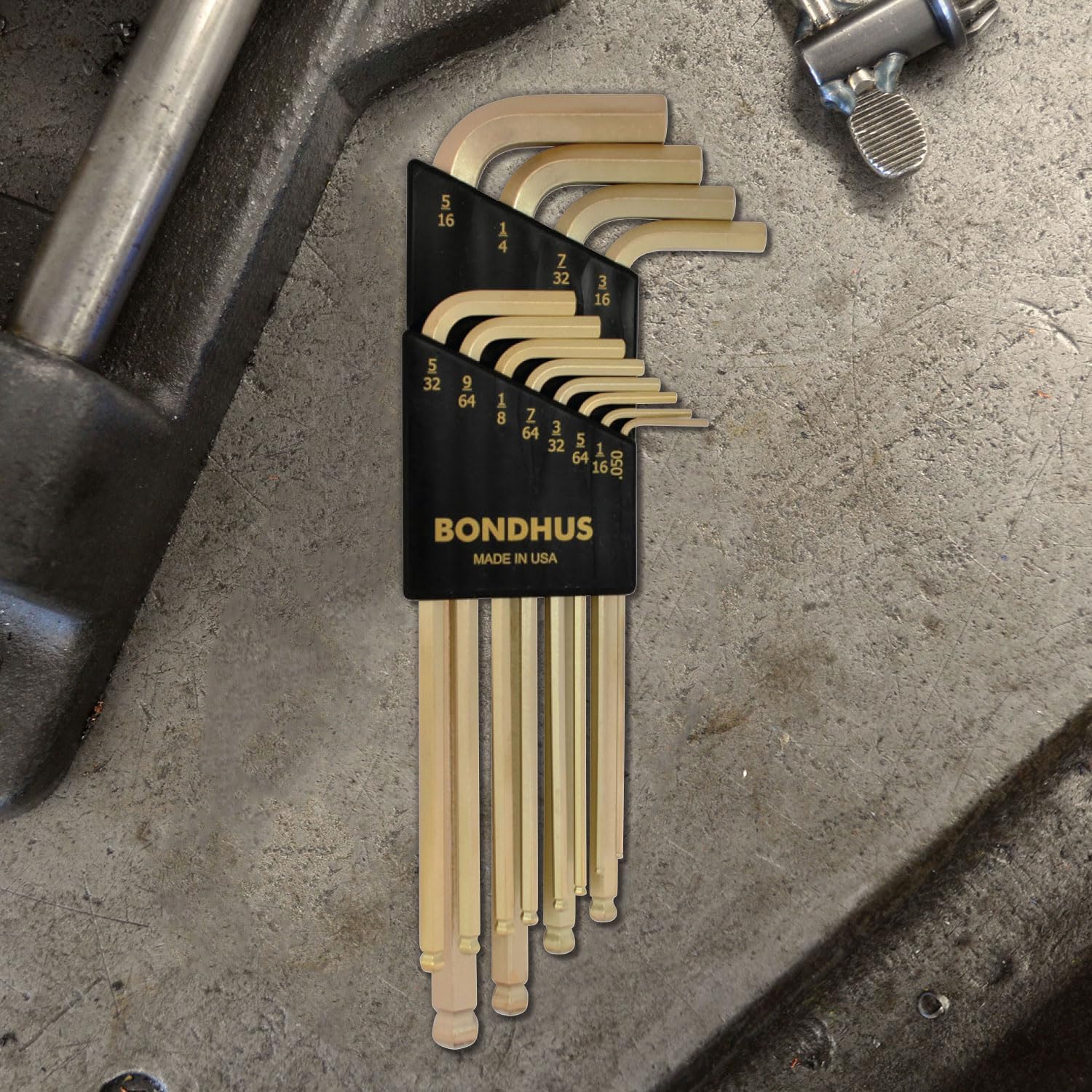Bondhus 37936 Set of 12 Balldriver L-wrenches with GoldGuard Finish, Long Length, sizes .050-5/16-Inch