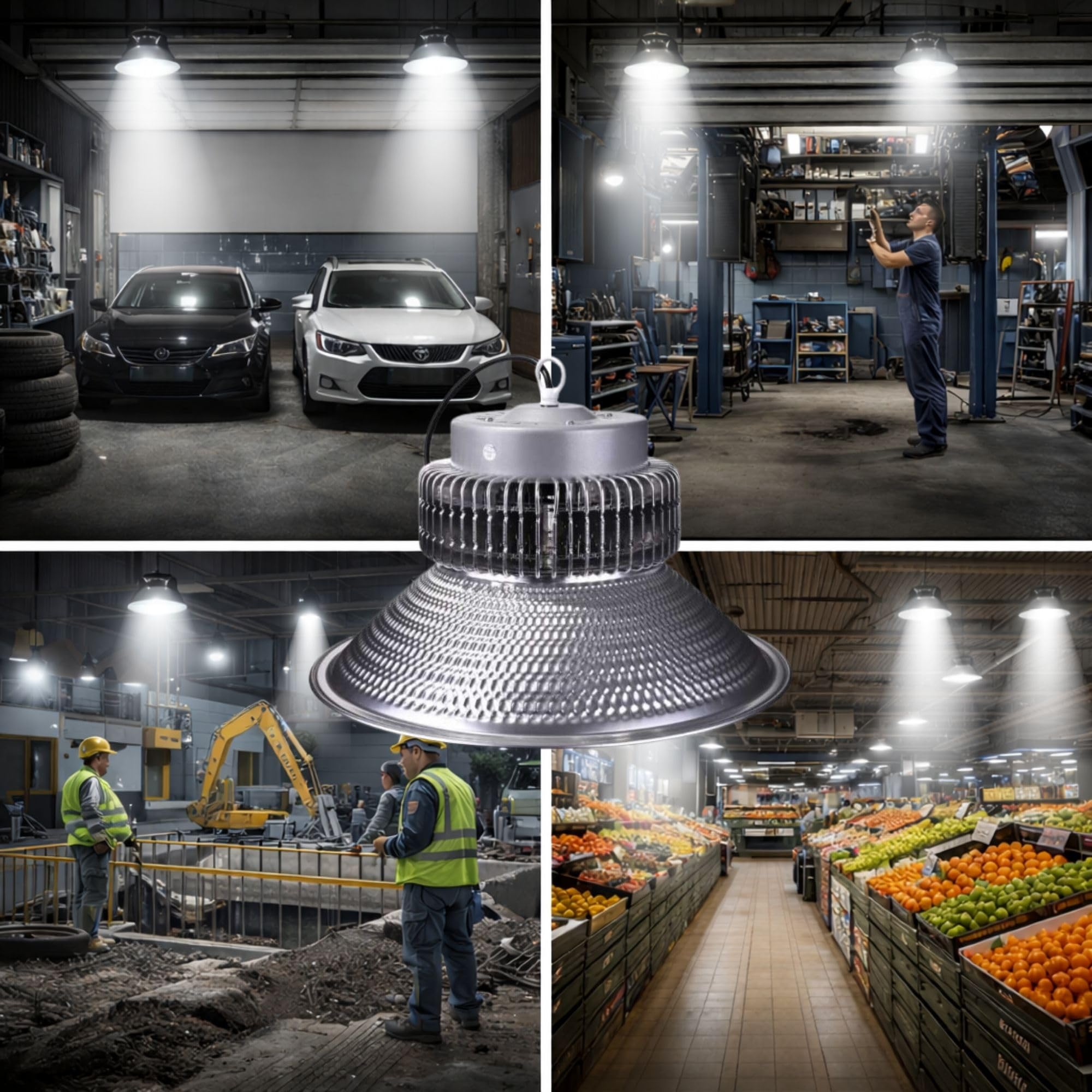 JANDEI - Packung x 4 High Bay LED, Verbrauch 10000 Lumen 100 W, Helle kommerzielle Beleuchtung, 6000 K Kaltweißes Licht, Indoor IP20, 2 Jahre Garantie