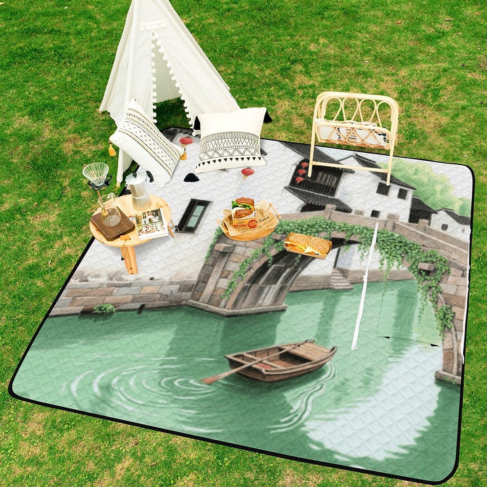 Tappetino da spiaggia con stampa ad arco e ponte ad arco per città, portatile, extra large, adatto per viaggi, escursioni, festival musicali, prati, spiagge, picnic all'aperto