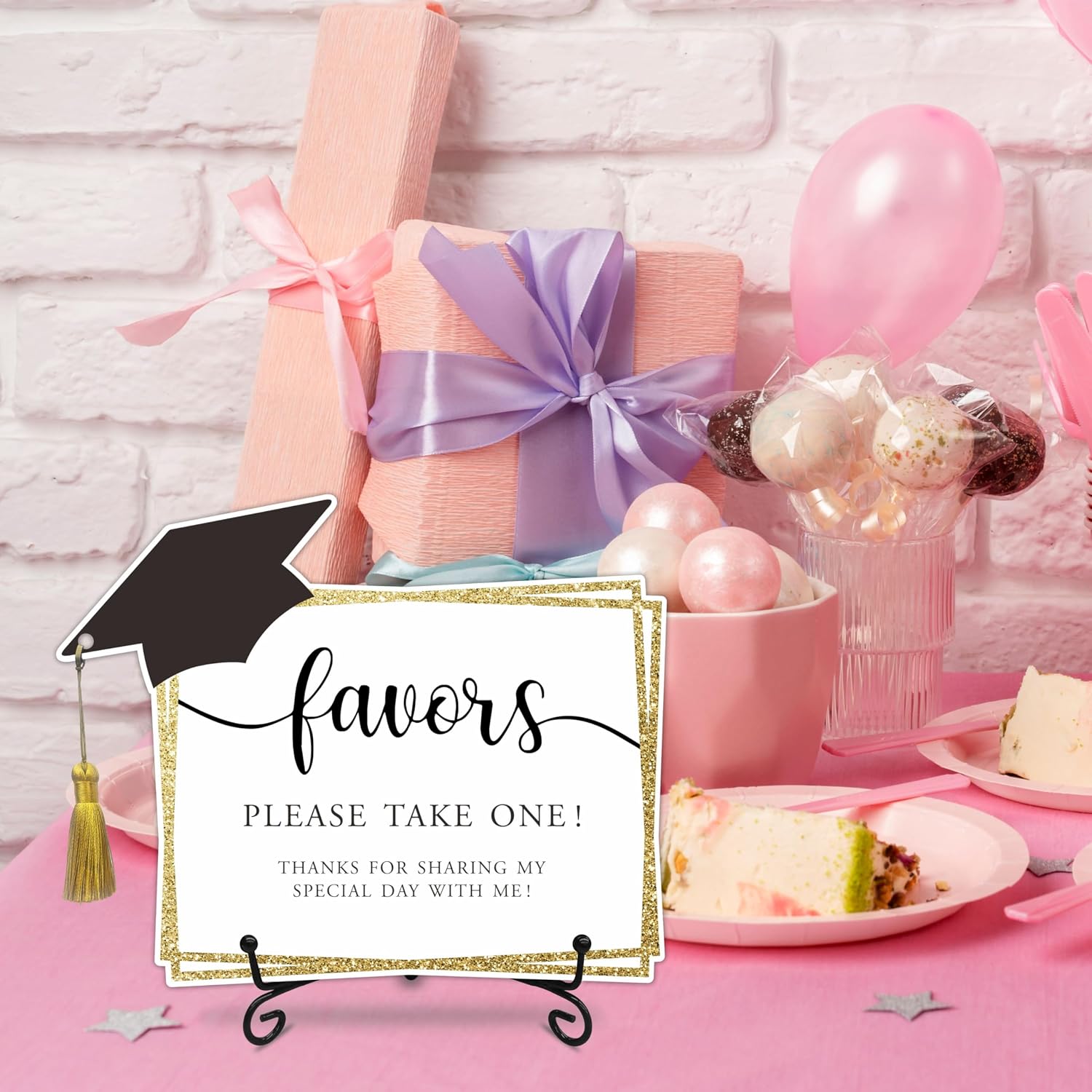 Graduation Favors Please Take One Wooden Sign - "Thanks for Sharing My Special Day" Gift Table Sign with Iron Stand for Grad Party Decor & Thank You Favor Display (A08) image 4