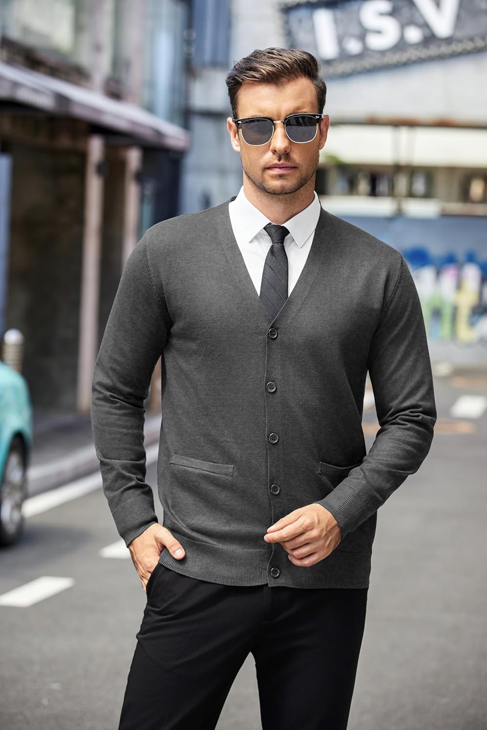 COOFANDY Mens Cardigan Sweaters Long Sleeve V Neck Cardigans Lightweight Knitted Button Down Sweaters with Pockets - Image 4