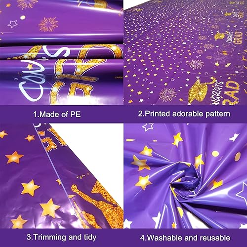 Miniatura 5 de KatchOn, Manteles de graduación grandes morados de 108 x 54 pulgadas, paquete de 3 manteles de graduación de felicitaciones, decoraciones de