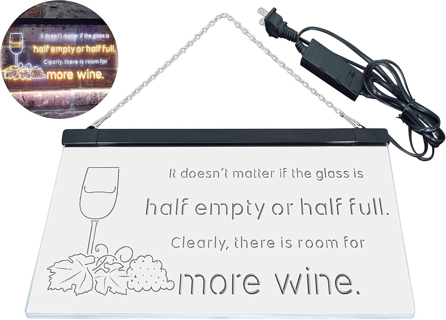 ADVPRO Doesn't Matter Half Empty Half Full Room for More Wine Dual Color LED Neon Sign White & Yellow 12" x 8.5" st6s32-i3404-wy
