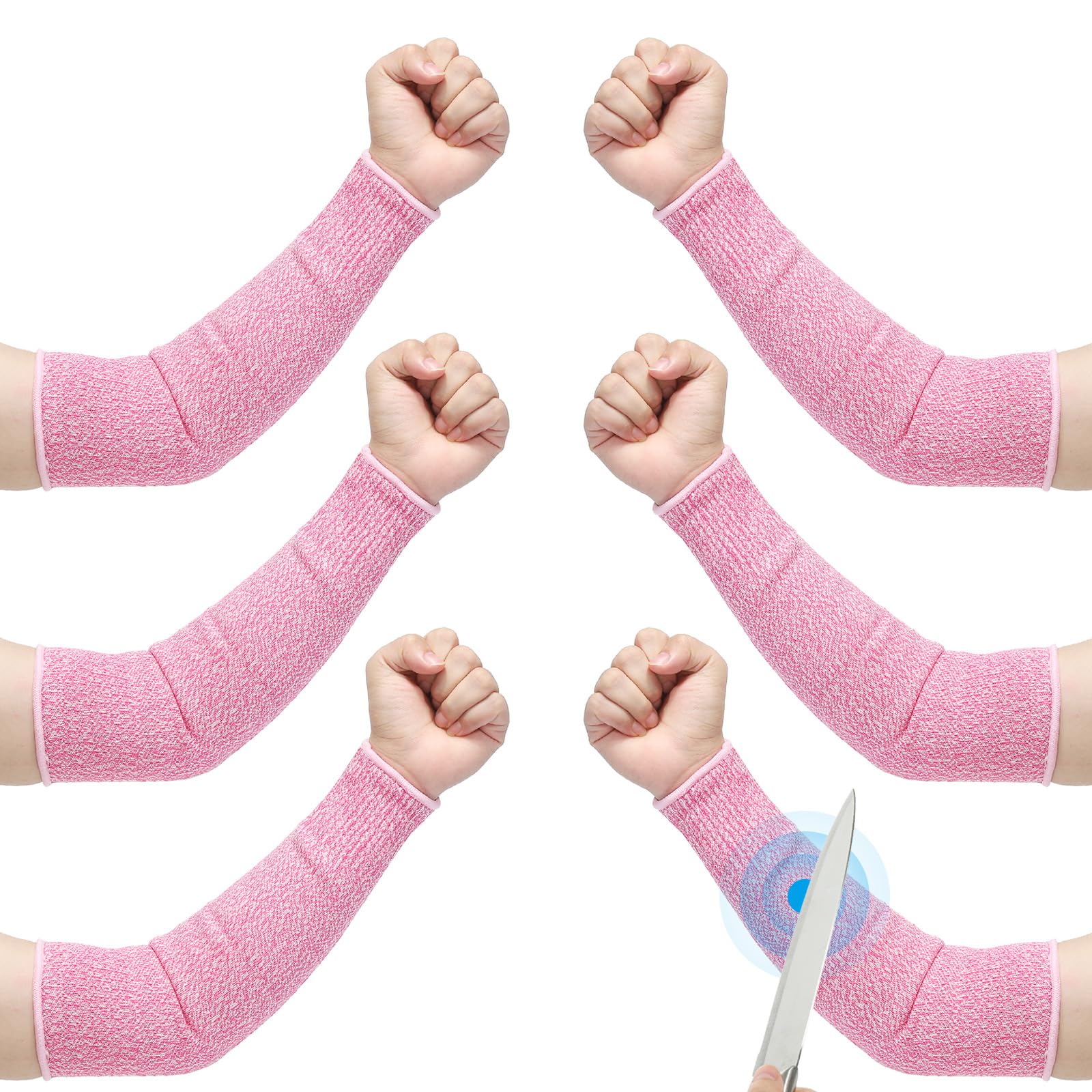PATIKIL 14 Inch Cut Resistant Sleeve, 3 Pairs Arm Safety Protectors Sleeves Forearm Sleeve HPPE Level 5 Protection for Thin Skin and Bruising, M, Pink