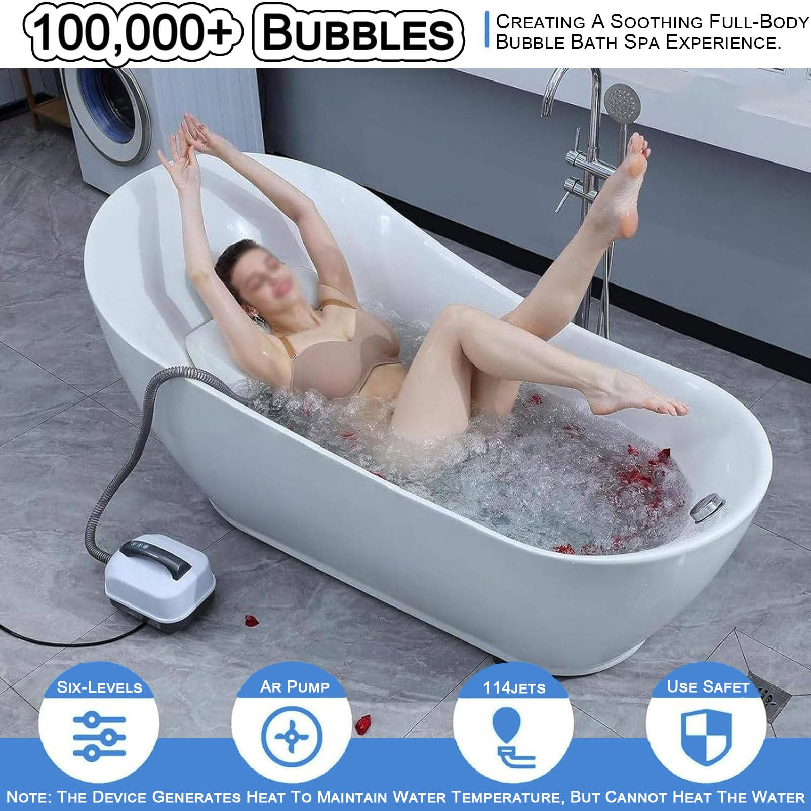 Przenośna mata do masażu bąbelkowego spa z 6 regulowanymi przekładniami do kąpieli antypoślizgowej i jacuzzi