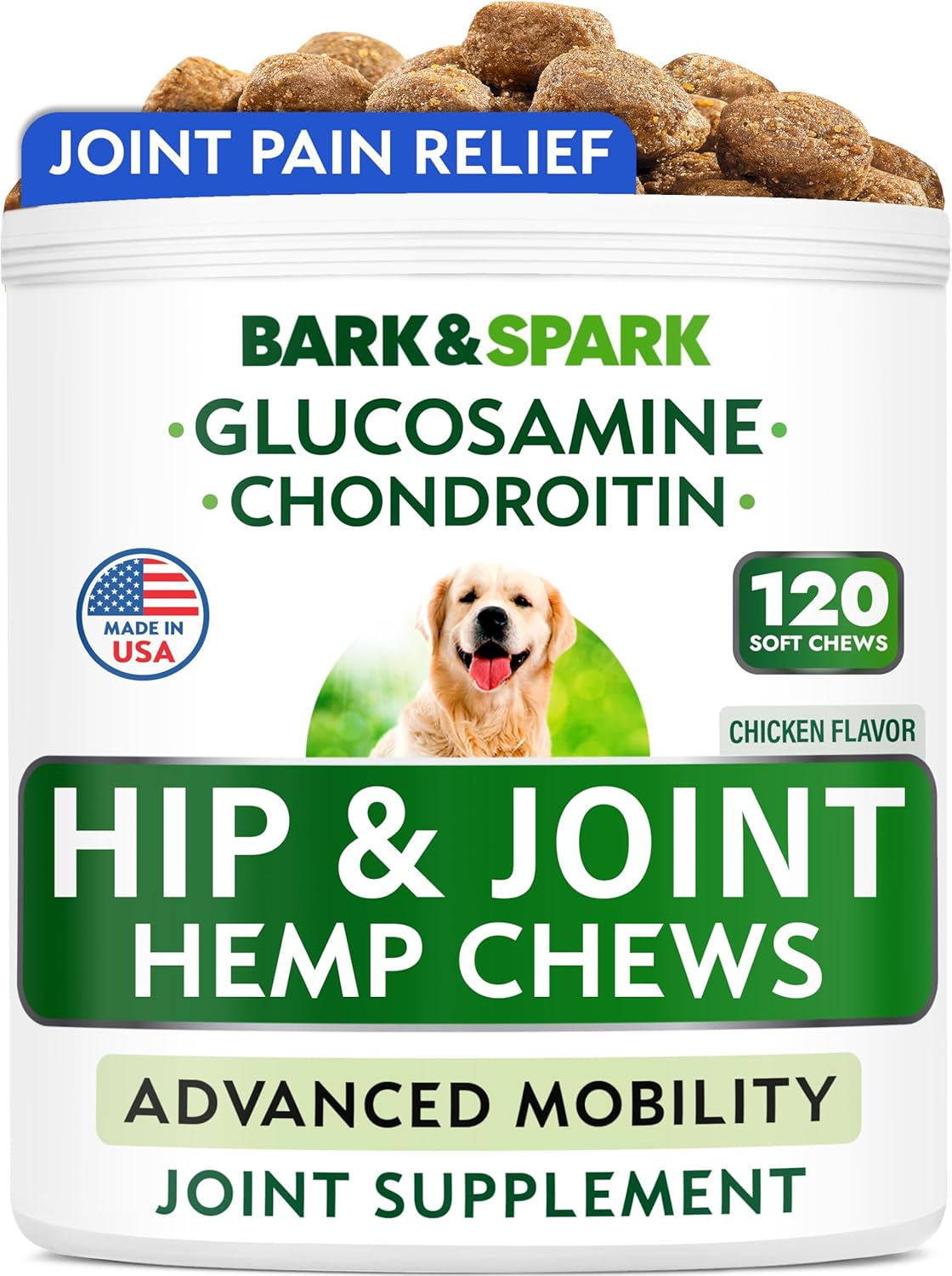 Bark&Spark Hemp Treats + Glucosamine Natural Joint Pain Relief Hip