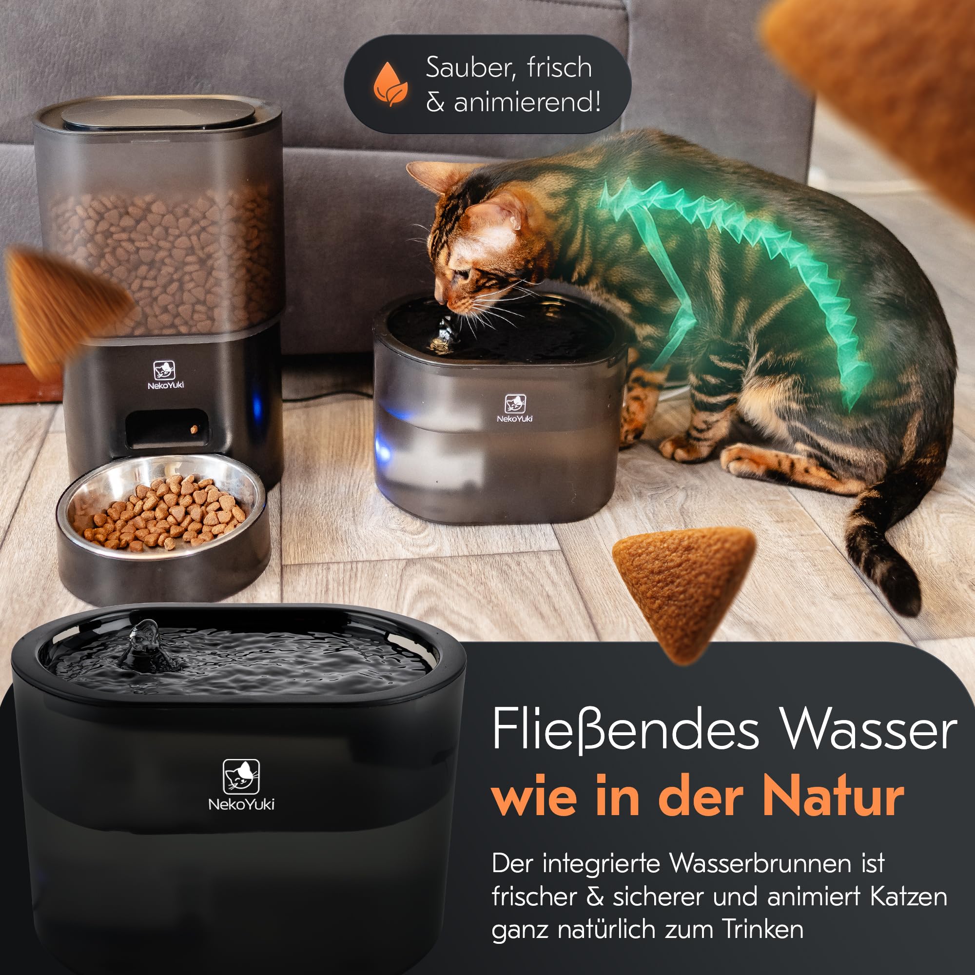 Futterautomat & Katzenbrunnen 2-in-1 | App-gesteuert, 3L Trinkbrunnen, automatischer Futterspender für Katzen | leise, hygienisch, mit Batterie-Notbetrieb