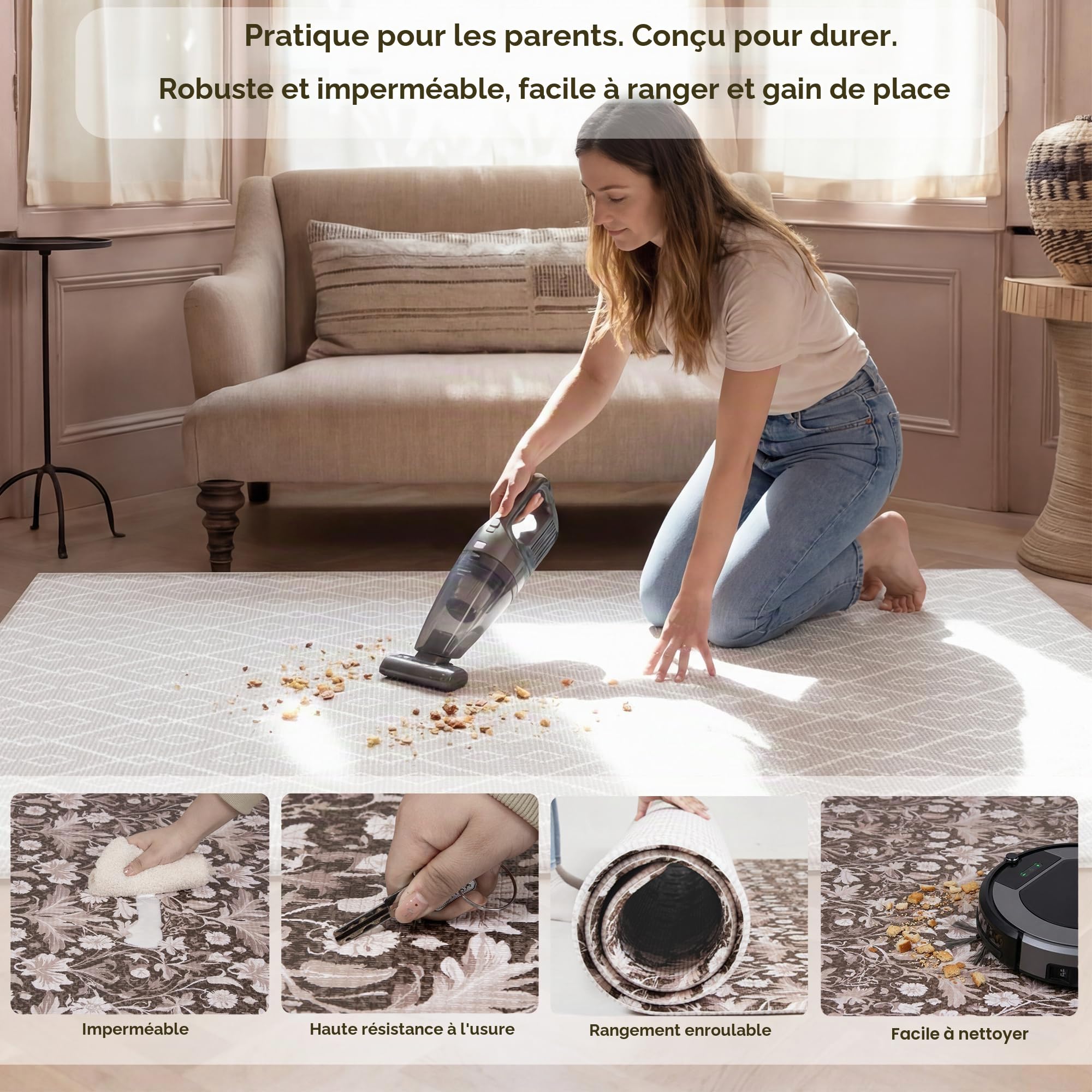 BanaSuper Tapis d'Éveil Bébé Bohème, Tapis de Jeu Épais 200x140x1,5cm | Certifié EN71 Sans Substances Nocives, Surface TPU Imperméable, Motif Réversible Style Tapis, Antidérapant & Lavable