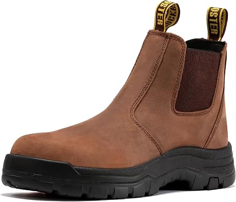 ROCKROOSTER Lumen Mens Slip On Boots, 6" Soft Toe Chelsea Work Boots, Oiled Leather Rubber Boots, Arch Support, Coolmax, ASTM F2892-18 Electrical Hazard AK224