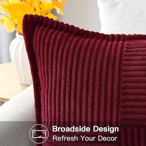 Miniatura 4 de OTOSTAR Juego de 2 fundas de almohada de pana con empalme, súper suaves, estilo bohemio, a rayas, decorativas, con textura, para sofá, cama, sala de