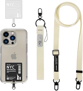 araree Travel More, Phone Lanyard - 2 pads(Clear,Black) Air Flight Ticket Boarding Pass Design, 1× Adjustable Neck Strap, 1× Wrist Strap, Compatible with All Smartphone - NYC(Black,Clear), Cream