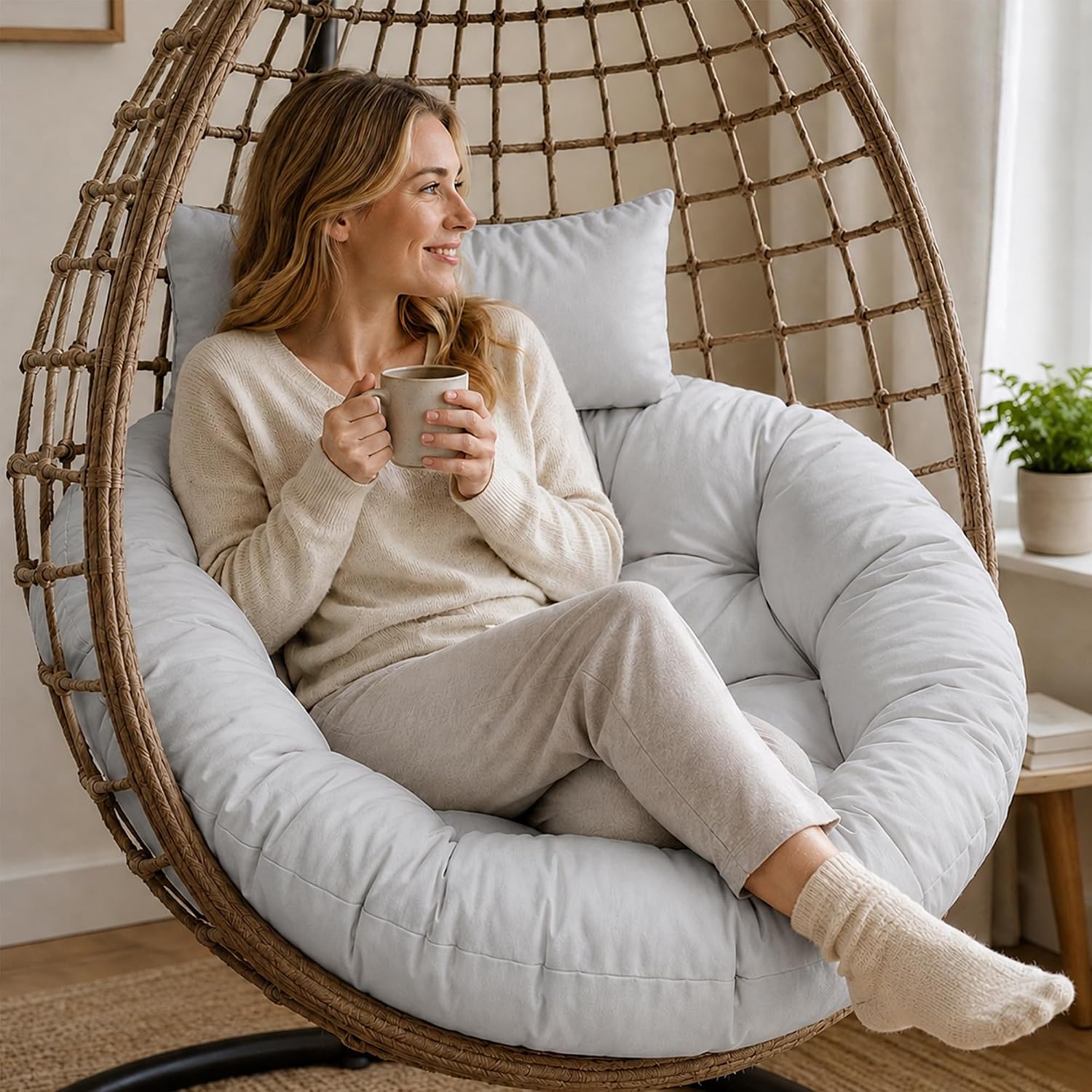 Water-Resistant Egg Chair Cushion Replacement, Light Grey, 47 x 47 inches