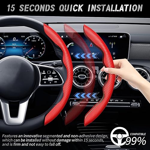 Vista 15 de WOCOCN 2 fundas para volante de automóvil, protector antideslizante de fibra de carbono para hombres y mujeres, múltiples opciones de color, Beige