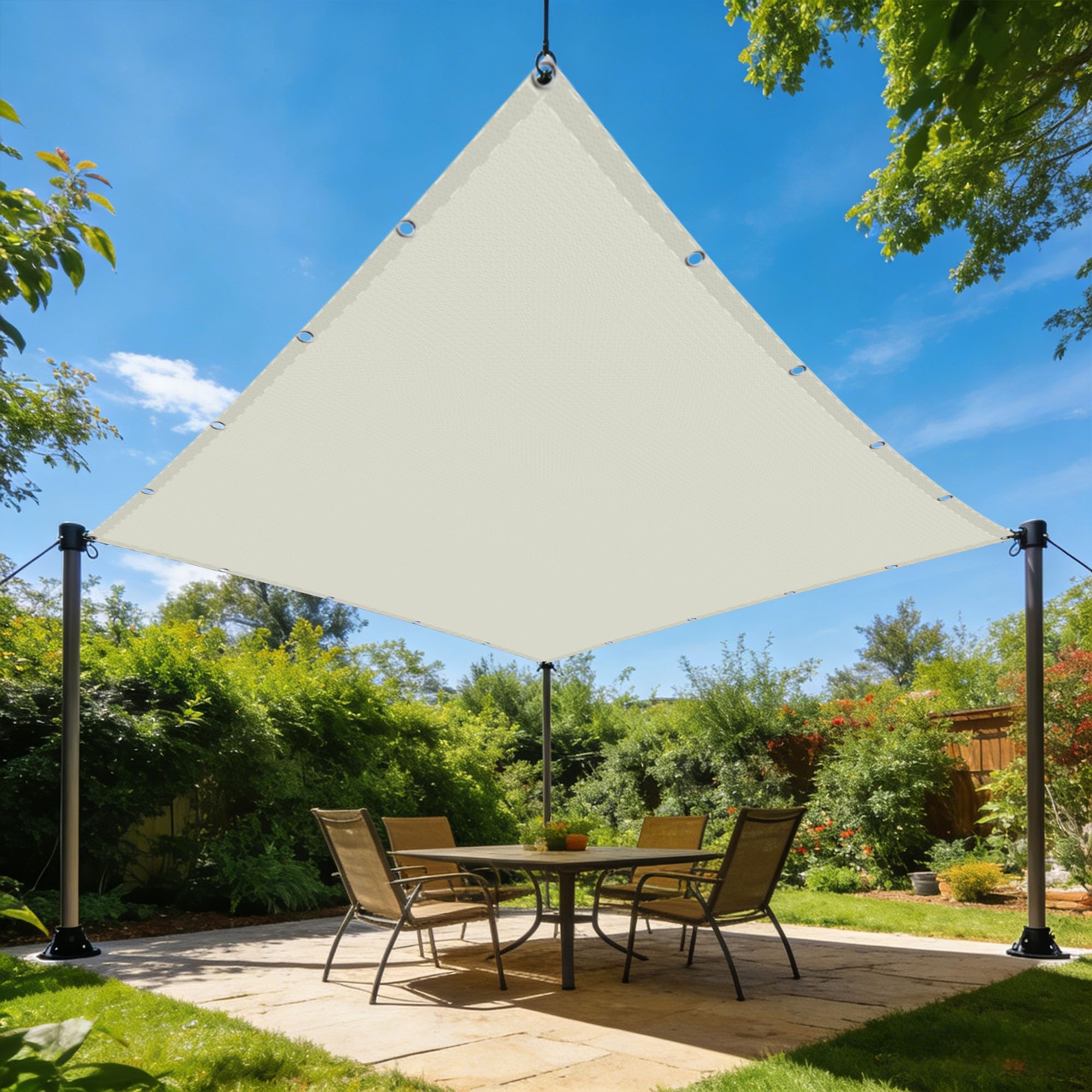 Voile d'ombrage rectangulaire 180x500 cm blanc cassé anti-UV pour terrasse