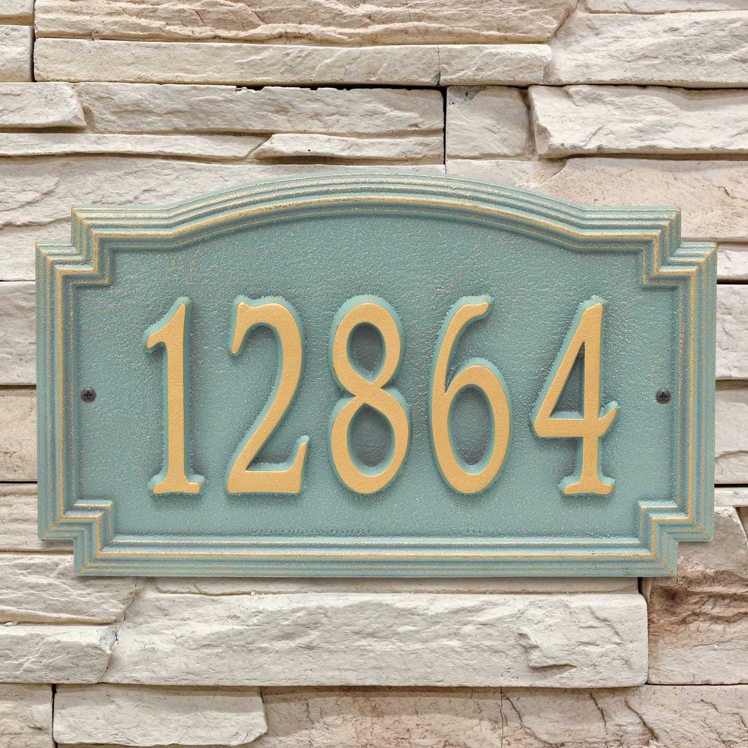 Whitehall Barcelos 3343BV Personalized Cast Metal Address Plaque Custom House Number Sign with One Line in Bronze Verdigris Color 14 X 8.5