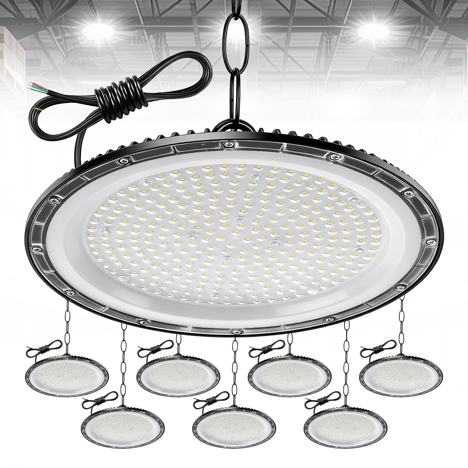 8Pack UFO High Bay Lumière 500W, 20000LM Spot High Bay Lumière Blanc Froid 6500K Projecteur LED Industriel, Étanche IP65 UFO LED Spot Intérieur pour Usine Atelier Garage