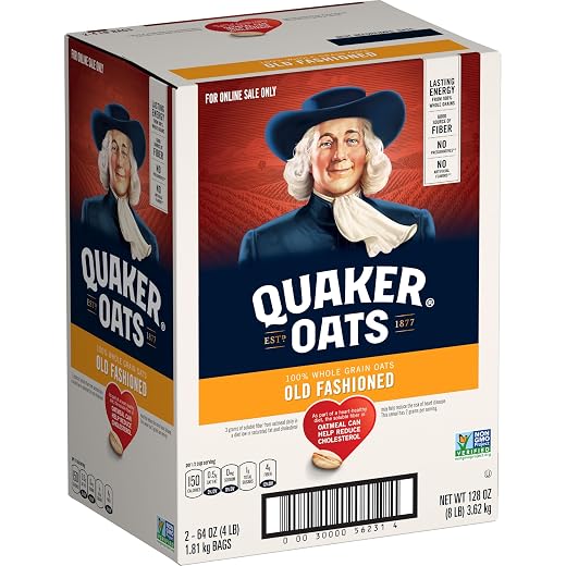 Quaker Old Fashioned Rolled Oats, Non GMO Project Verified, Two 64oz Bags in Box, 90 Servings, 4 Pound (Pack of 2)