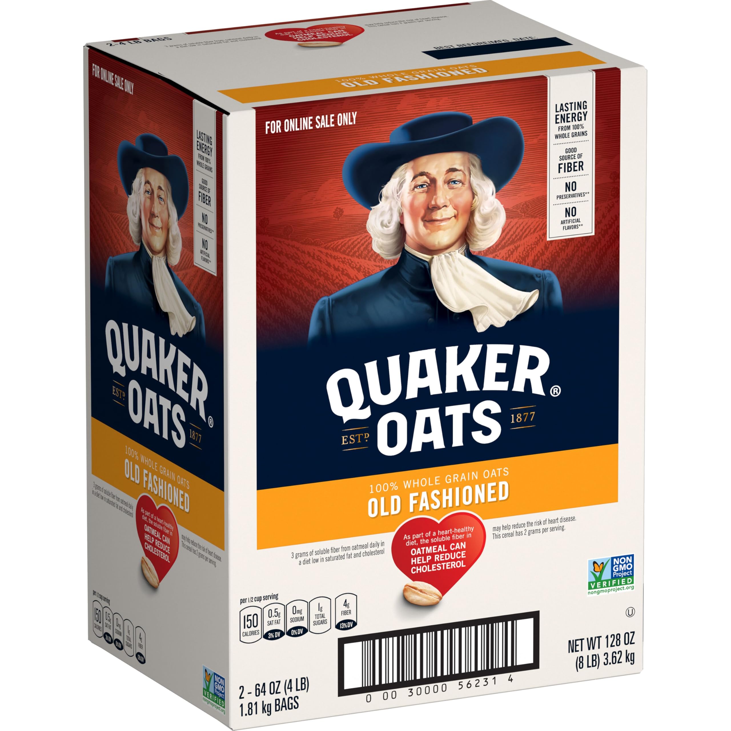 Quaker Oats Old Fashioned Oatmeal, Breakfast Cereal, 8 Pound