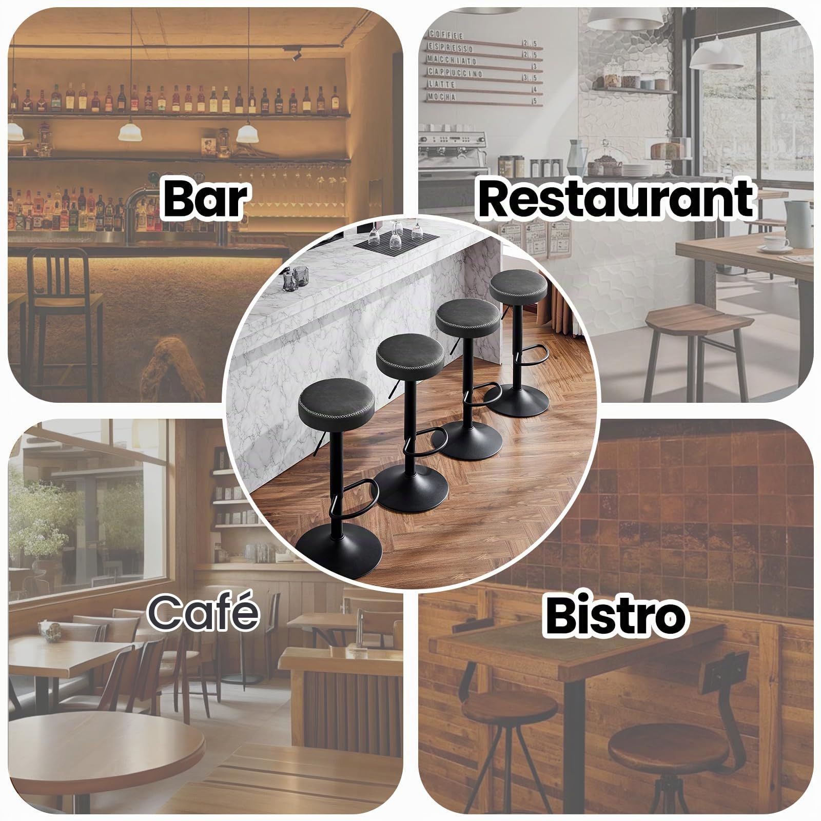 EUGAD Barhocker drehbar, runder Hocker höhenverstellbar, Küchenhocker mit Fußstütze, Tresenhocker Vintage-Kunstleder, für Bar Kücheninsel Bistro, Anthrazit, 1086BY-1