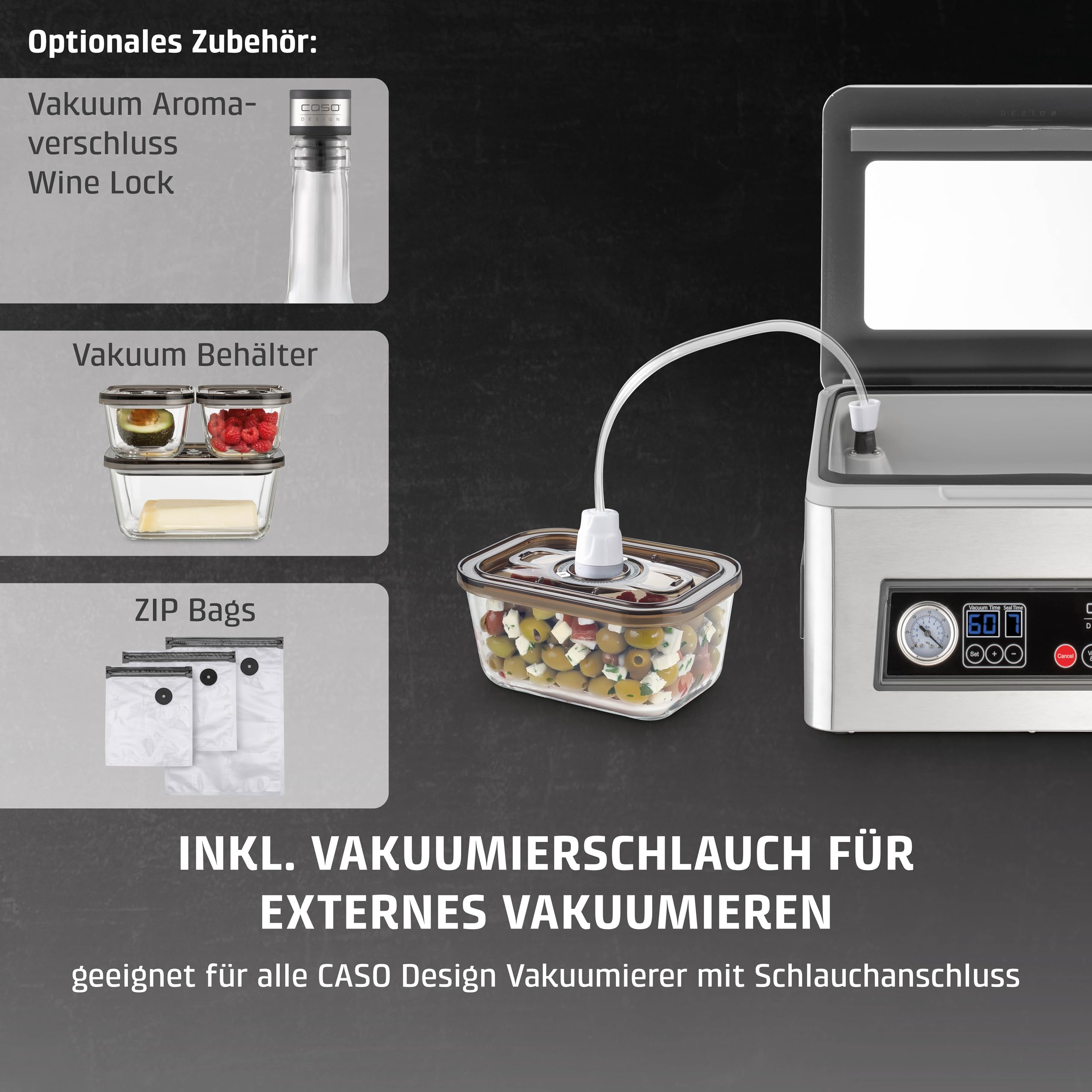CASO VacuChef 50 Vakuumierer 70 l/min 4 l Kammervolumen doppelte Schweißnaht inkl. 30 Siegelrandbeutel