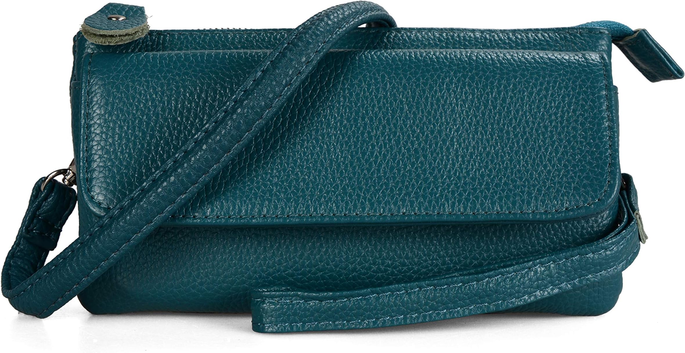 Befen Women's Leather Wristlet Mini Crossbody Bag, Small Shoulder Bag Clutch Purse with Card Slots (Multi-Pocket Teal Small)