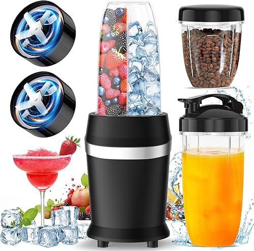 Licuadora personal de 12 piezas de 25,000 rpm, para triturar hielo y bebidas congeladas, nueces con tazas portátiles de 23 onzas, 32 onzas, 37
