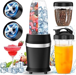 12-Piece Smoothie Blender Maker 25,000 RPM Personal Blender for Ice Crushing Smoothies & Frozen Drinks Nuts with 23oz, 32oz, 37oz Portable Cups Two 6-Leaf Stainless Steel Blades, Black