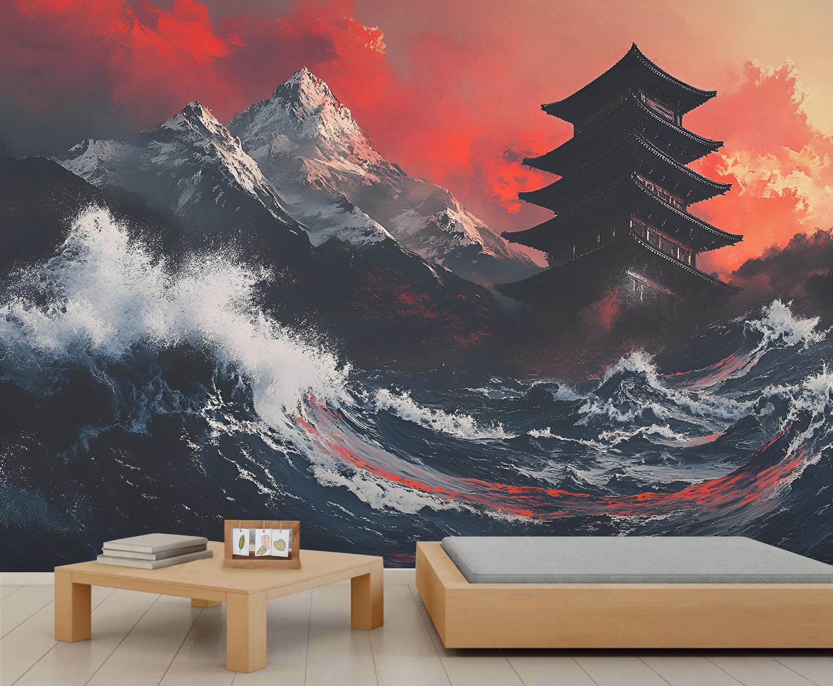 Papier peint pagode asiatique finition HD Art Décor pour mur de salon chic