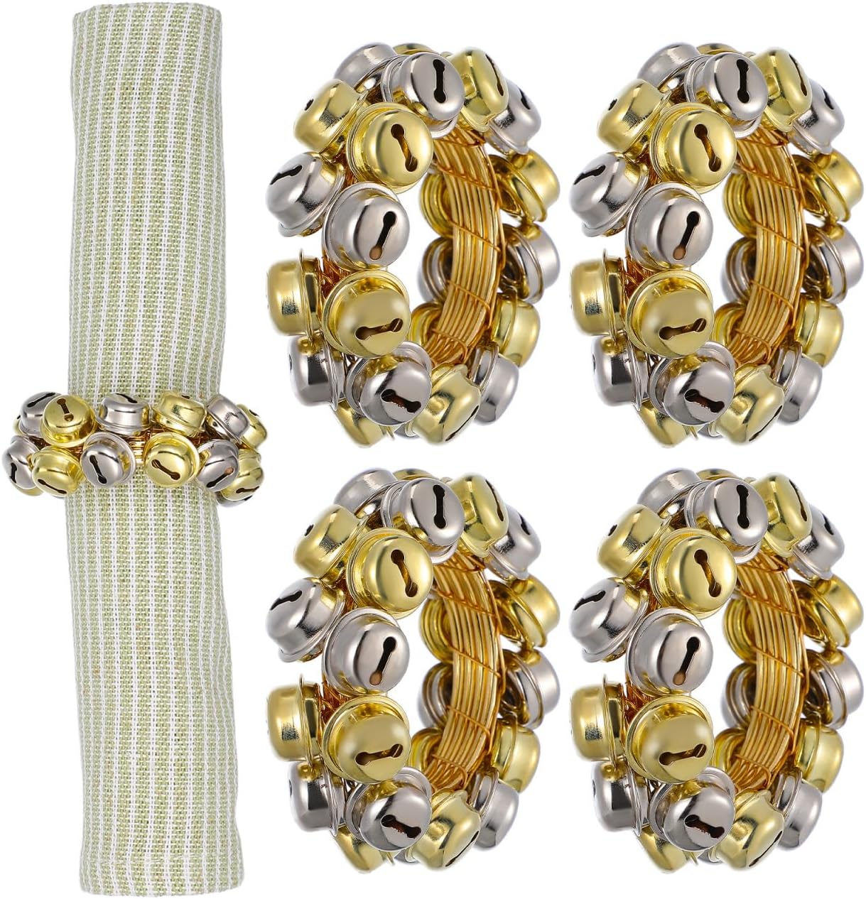 Yardwe 4PCS Christmas Napkin Rings, Jingle Bell Napkin Ring Holder for Wedding Holiday Party Wedding Dining Table Settings Decoration