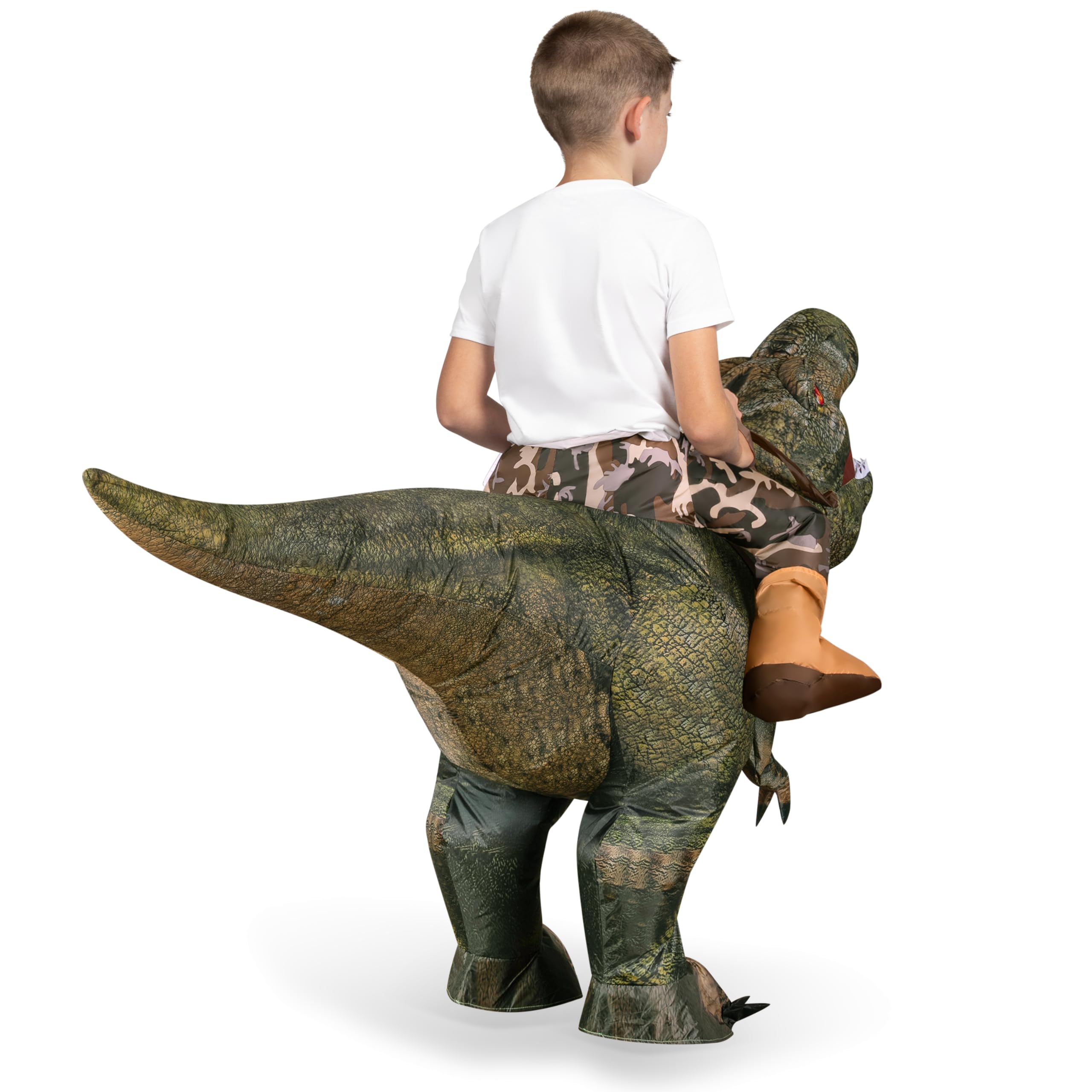 Spooktacular Creations T-Rex Nadmuchiwany kostium dla dzieci, zabawny kostium dmuchany powietrzem, druk cyfrowy, kostiumy do jazdy