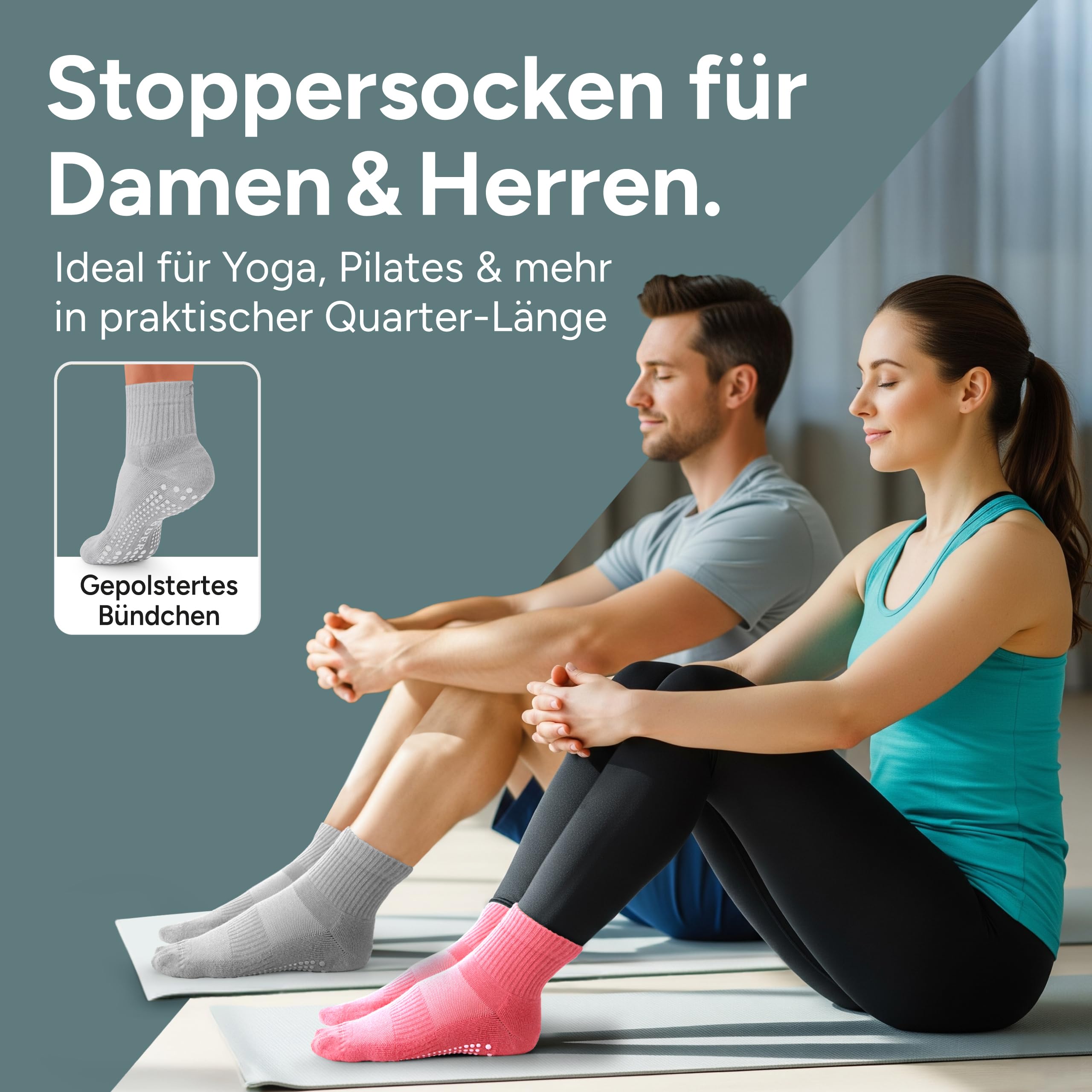 3 Paar Pilates Socken Quarter – knöchelhohe ABS-Stoppersocken mit rutschfestem Grip für Pilatesgerät & Matte – atmungsaktiv & bequem – Damen & Herren – Größen 35–50